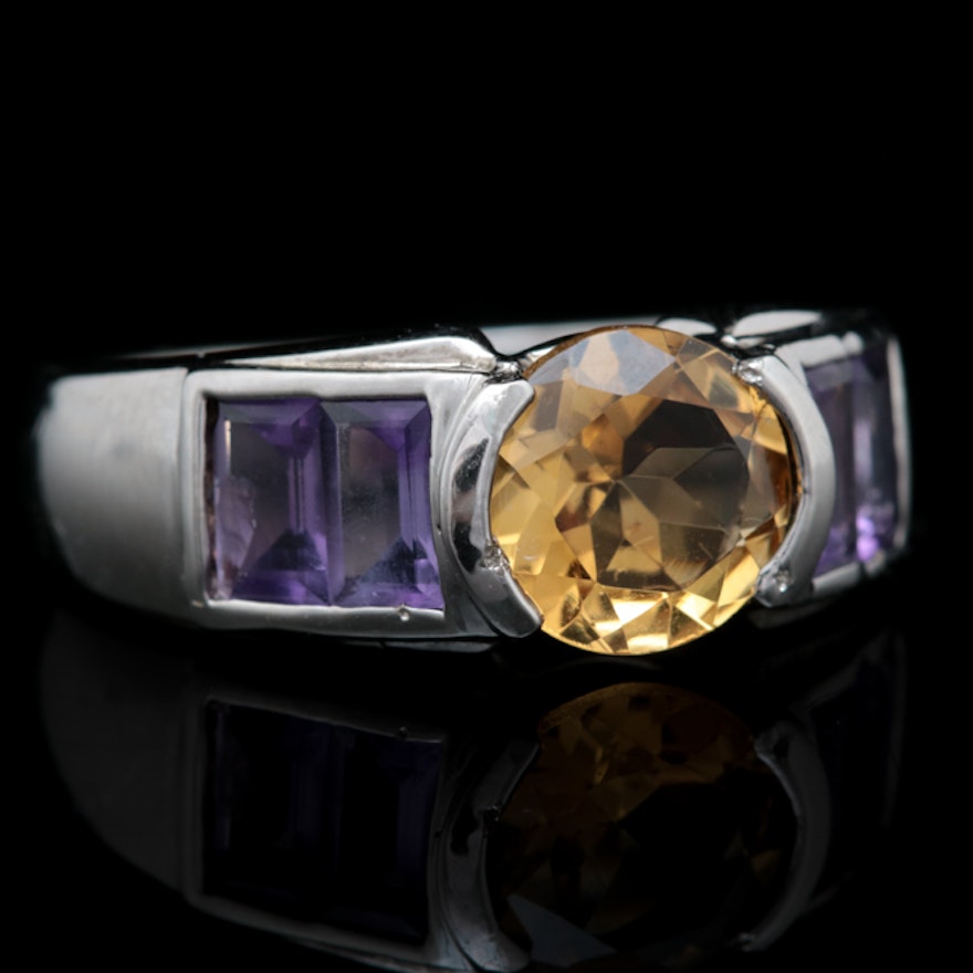 Sterling Silver, Citrine and Amethyst Ring