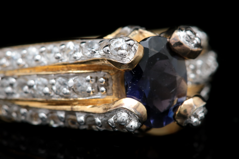 Gold Plated Sterling Silver Iolite and White Zircon Ring