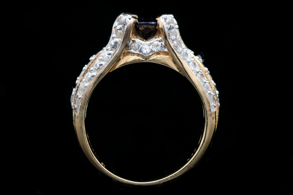 Gold Plated Sterling Silver Iolite and White Zircon Ring