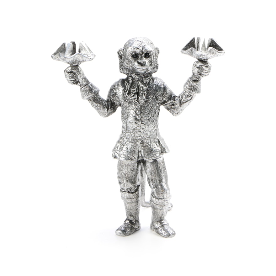 Arthur Court Pewter Victorian Inspired Monkey Candle Holder