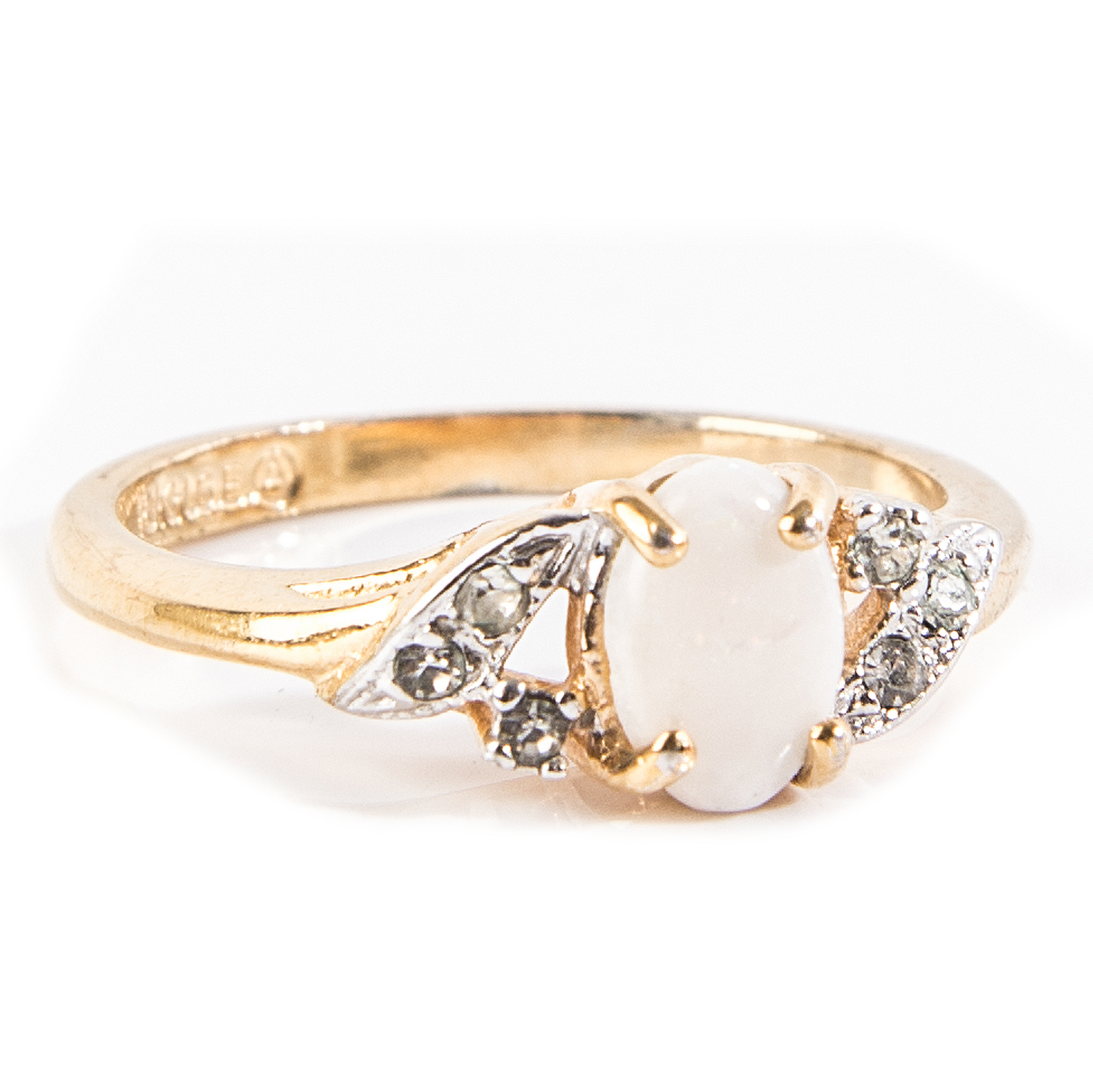 18K Yellow Gold Electroplate Simulated Opal and Clear Stone Ring