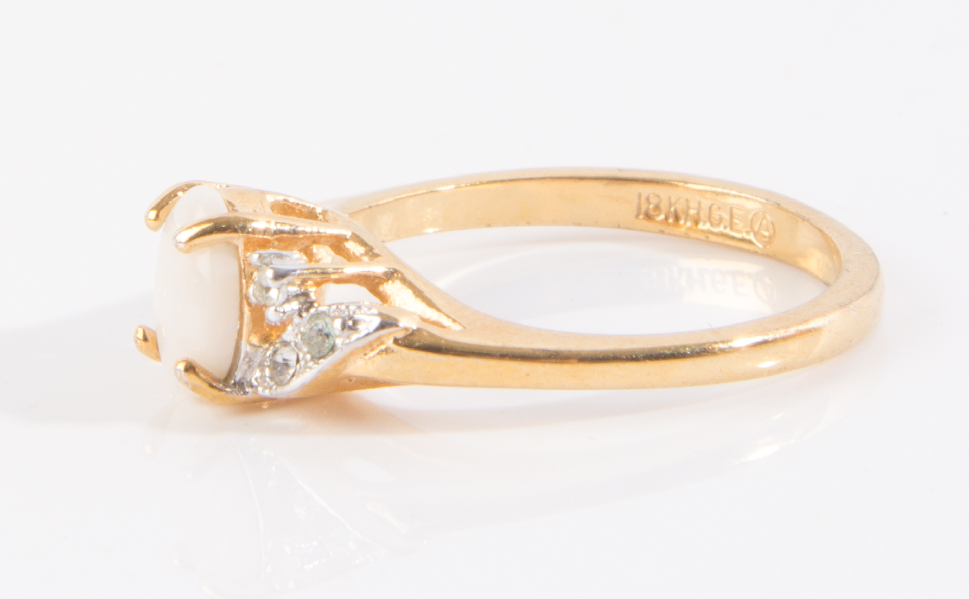 18K Yellow Gold Electroplate Simulated Opal and Clear Stone Ring