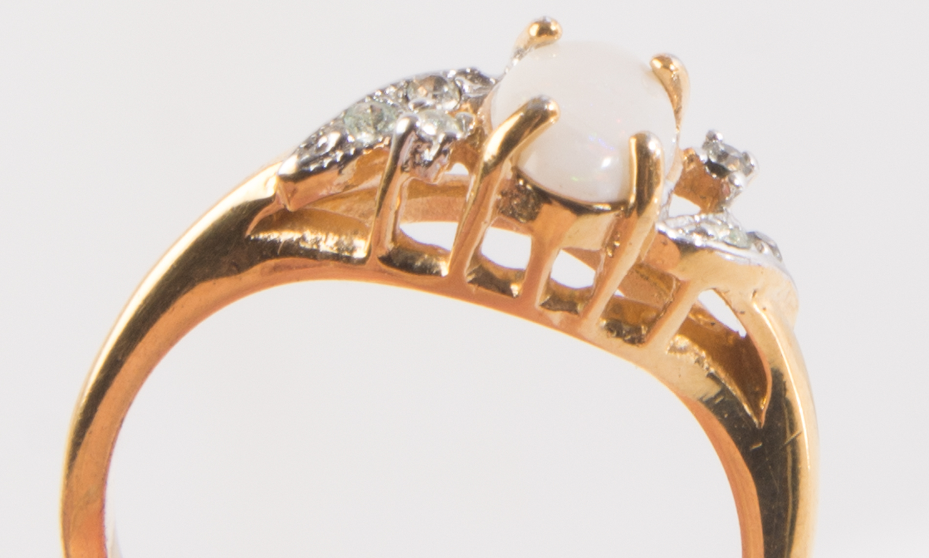 18K Yellow Gold Electroplate Simulated Opal and Clear Stone Ring