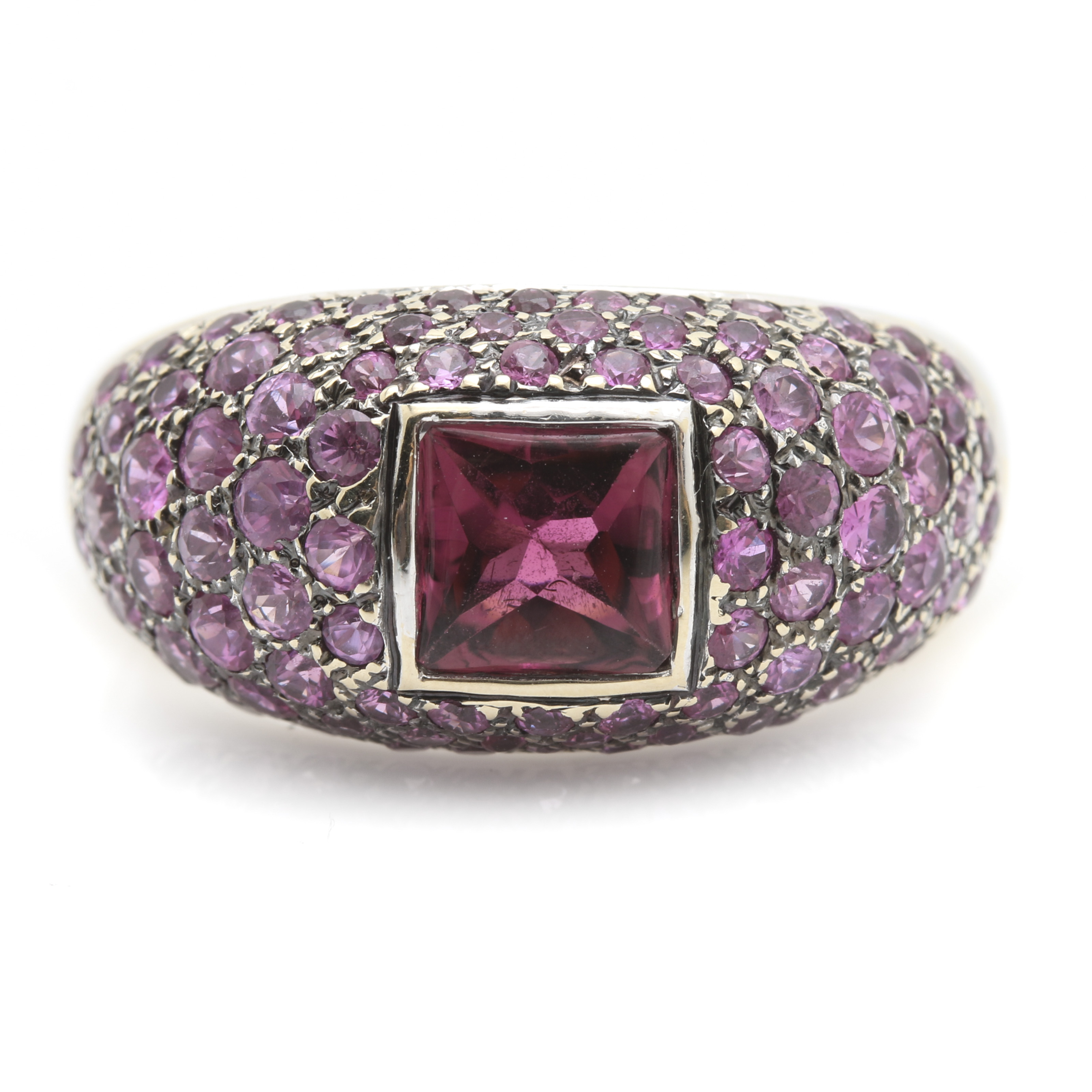 18K White Gold 1.55 CT Tourmaline and Sapphire Dome Ring