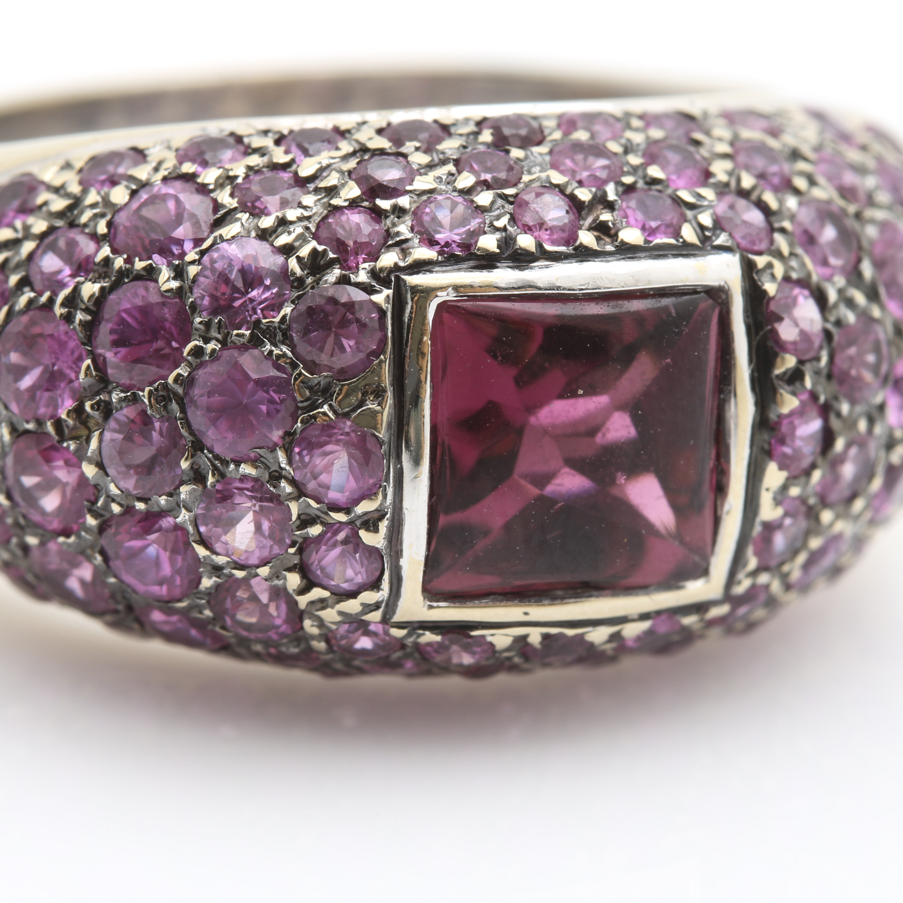 18K White Gold 1.55 CT Tourmaline and Sapphire Dome Ring