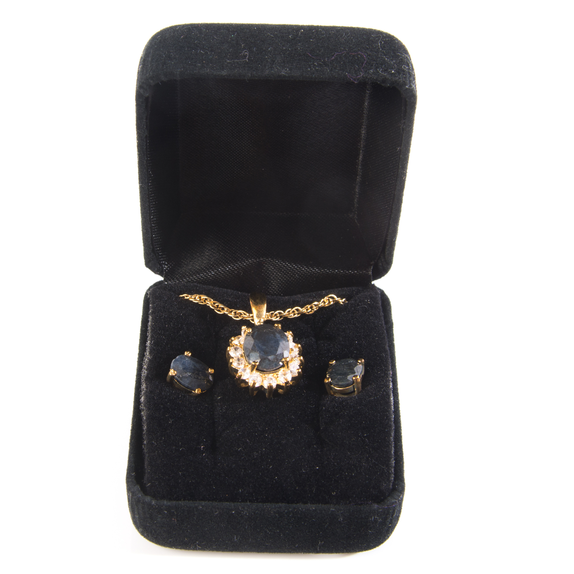 Gold Electroplate Sapphire and Simulated Stone Demi Parure