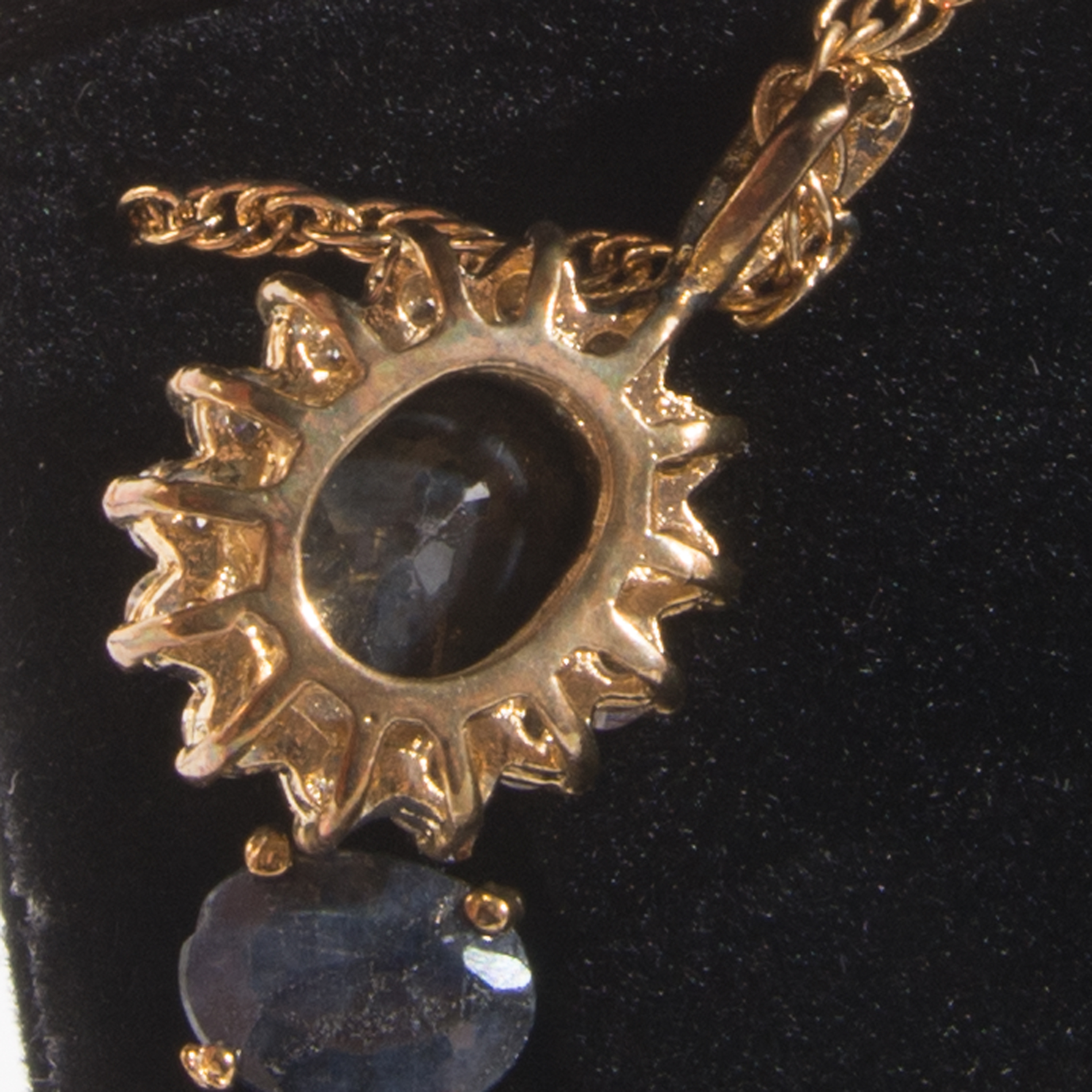 Gold Electroplate Sapphire and Simulated Stone Demi Parure