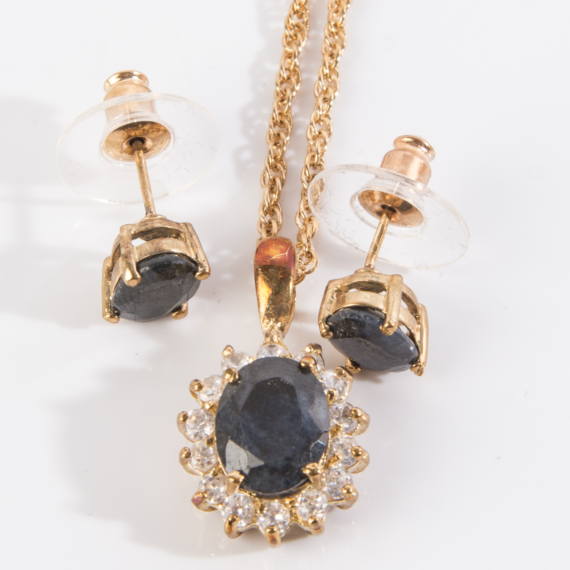 Gold Electroplate Sapphire and Simulated Stone Demi Parure