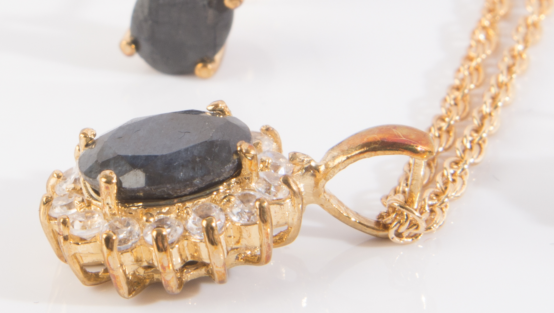 Gold Electroplate Sapphire and Simulated Stone Demi Parure