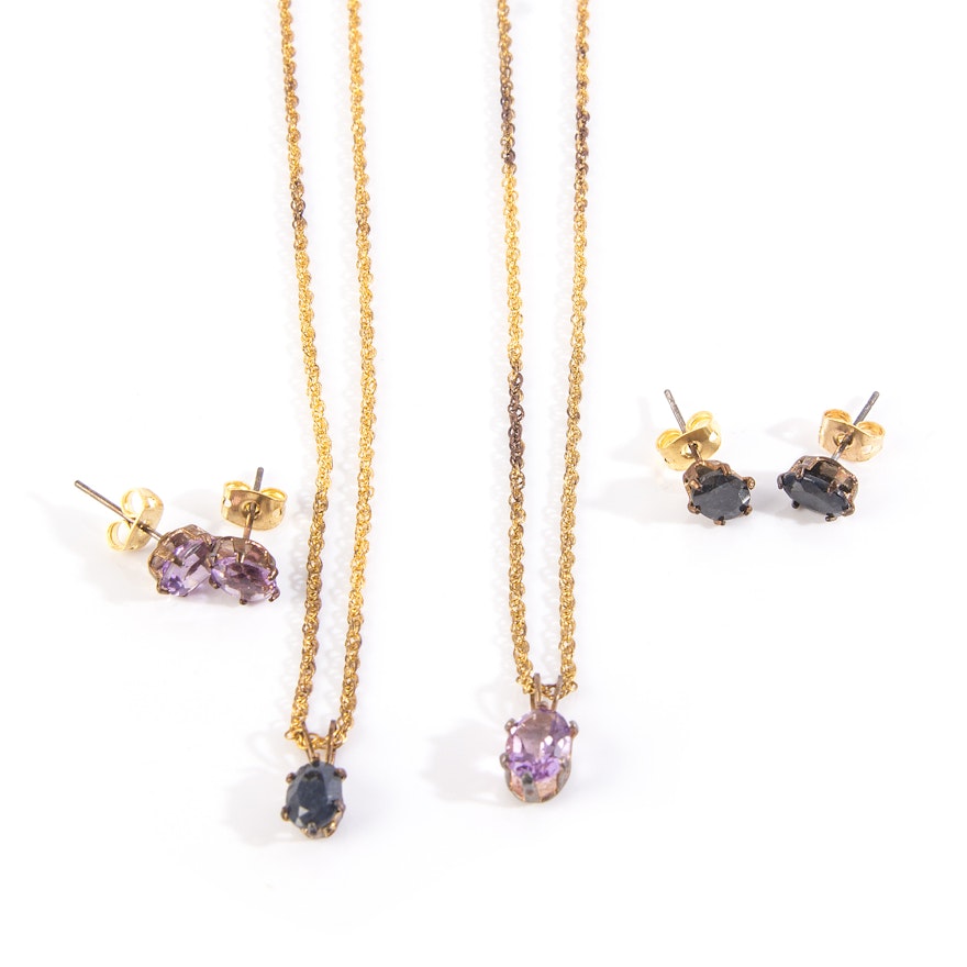 Gold Filled Sapphire and Amethyst Demi Parure Sets