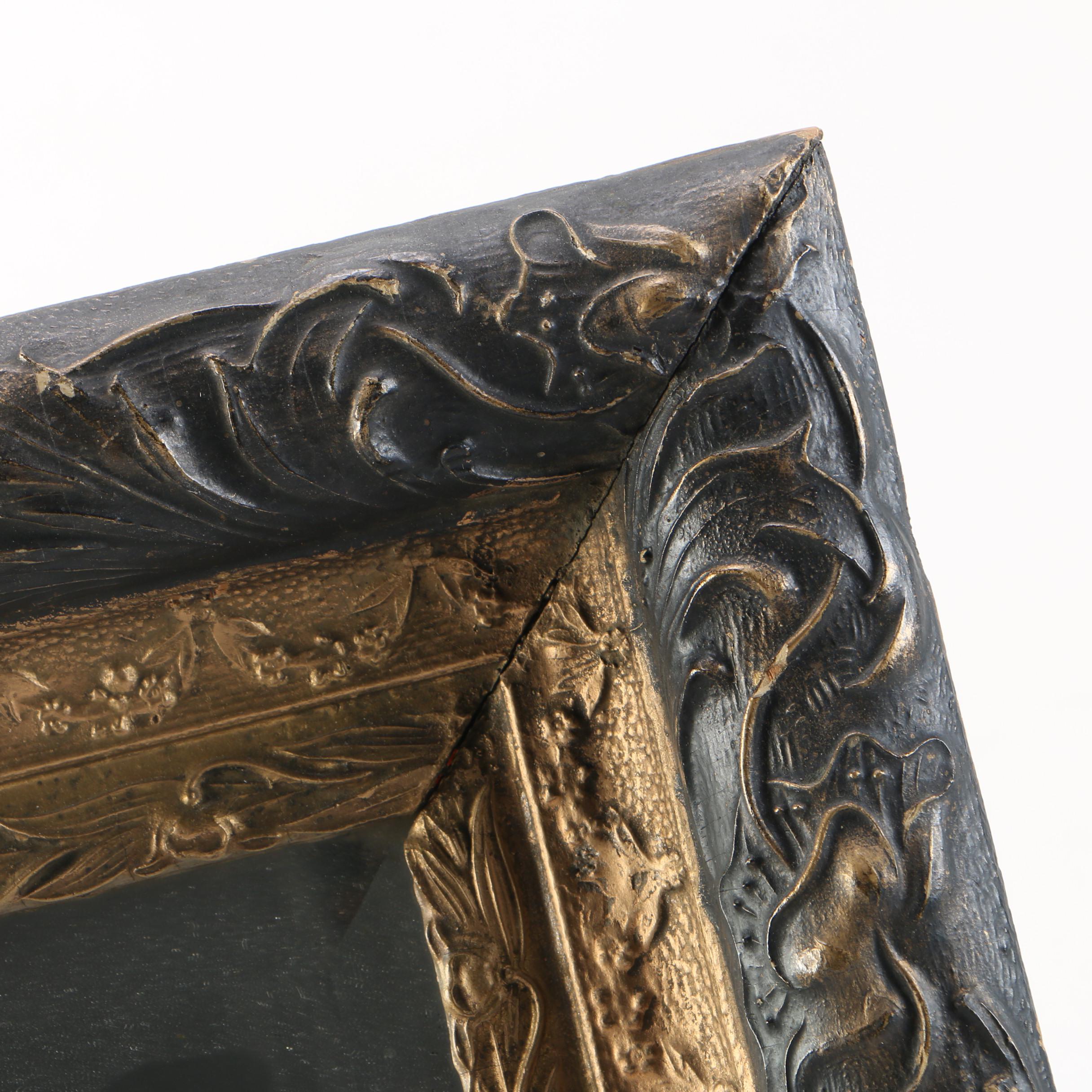 Black and Brass Wooden Wall Mirror