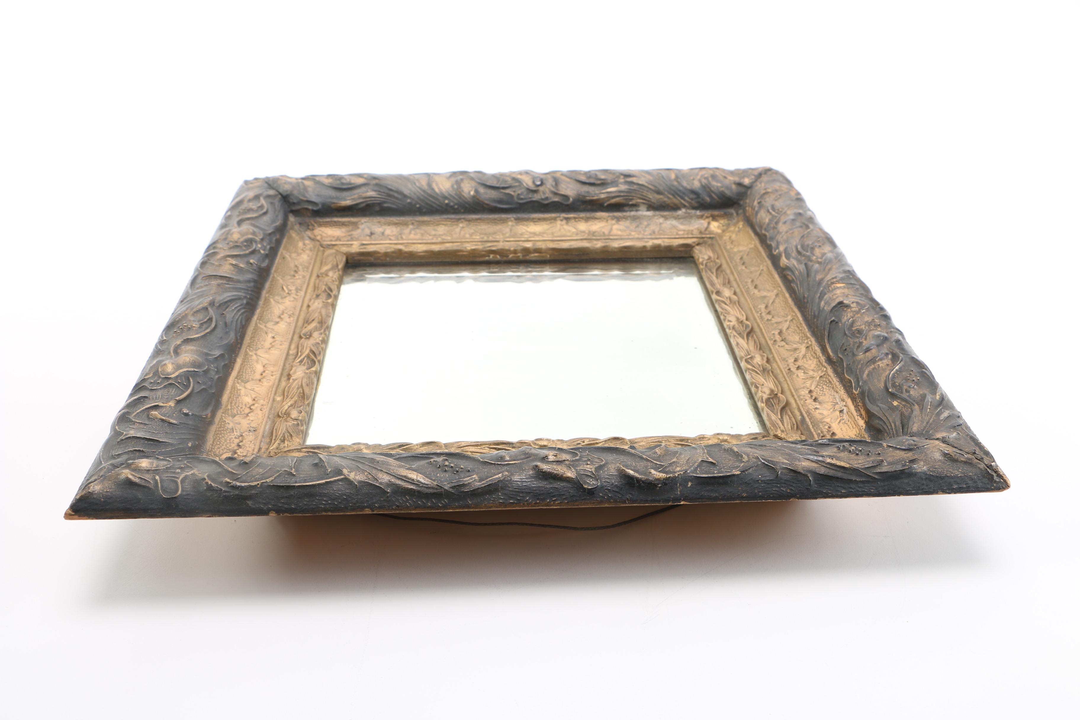 Black and Brass Wooden Wall Mirror