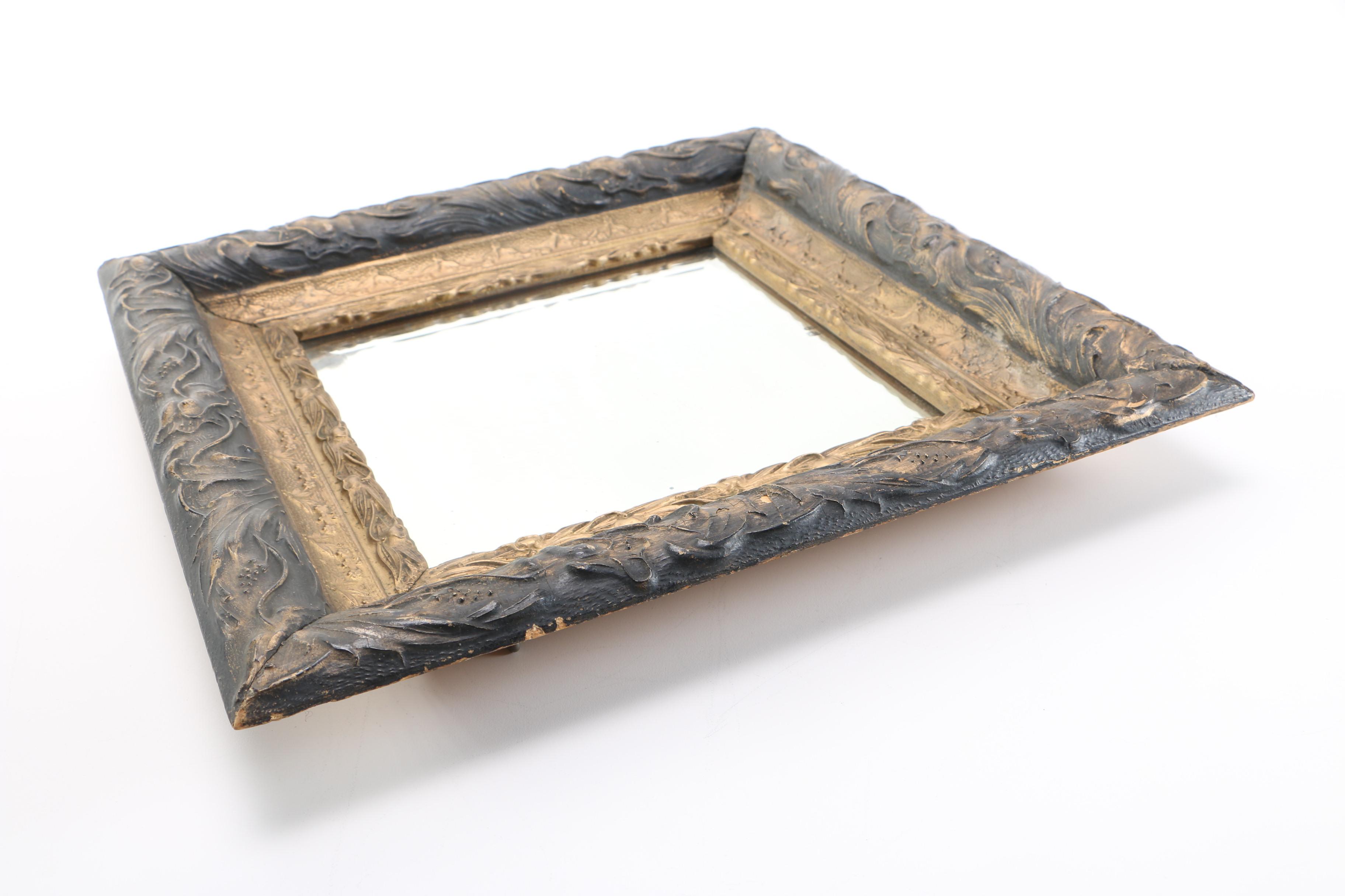 Black and Brass Wooden Wall Mirror