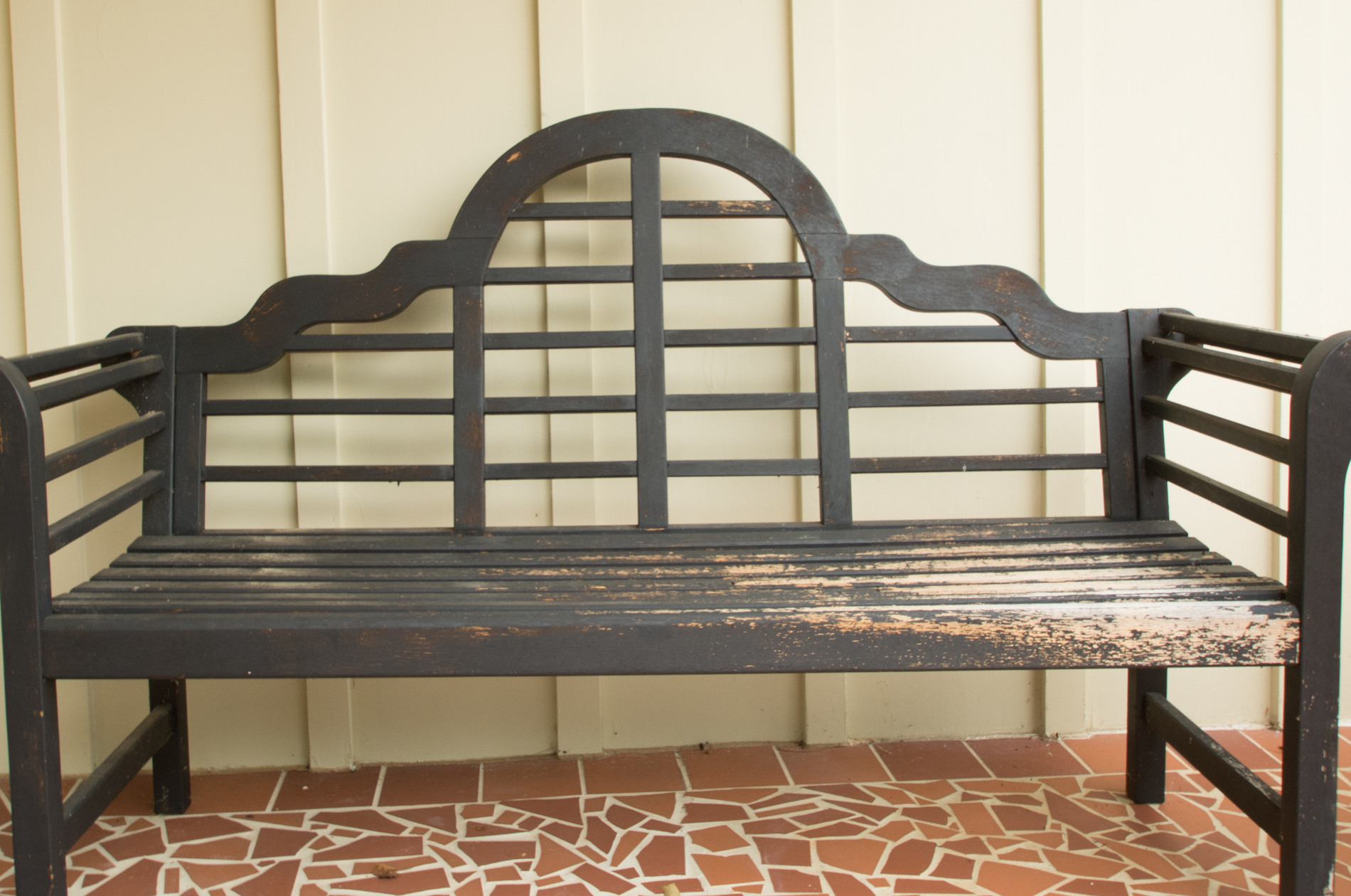 Vintage Asian Style Painted Outdoor Bench
