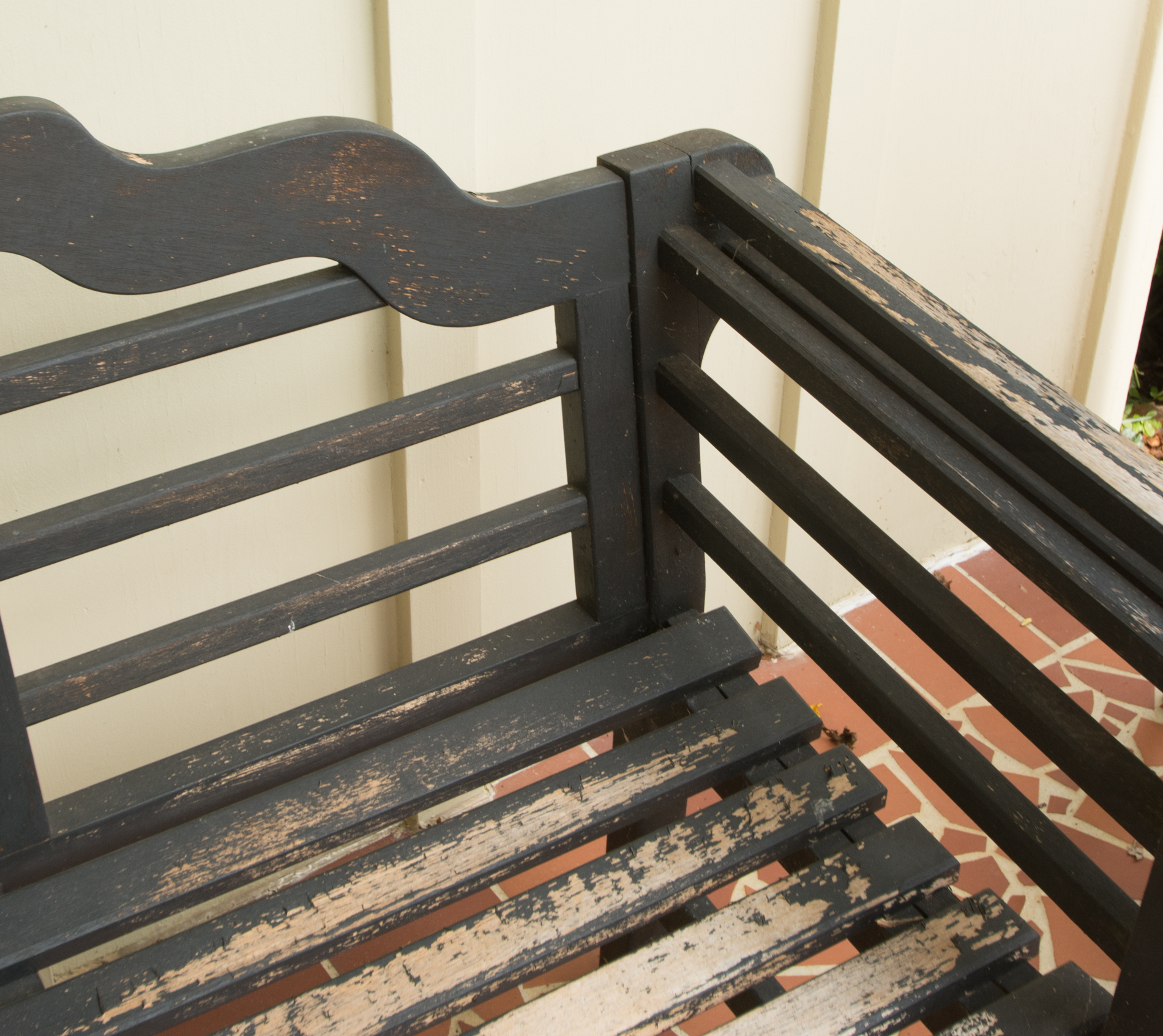 Vintage Asian Style Painted Outdoor Bench