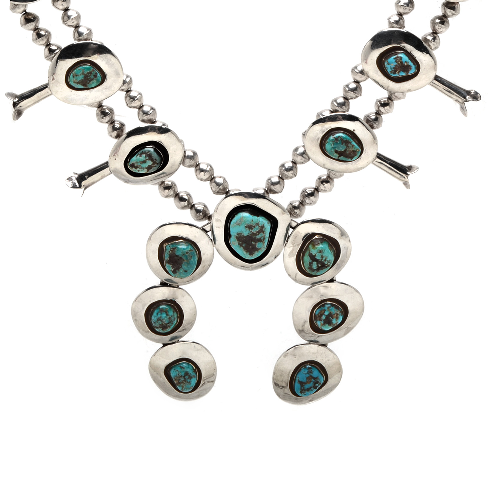 Sterling Silver Turquoise Squash Blossom Necklace