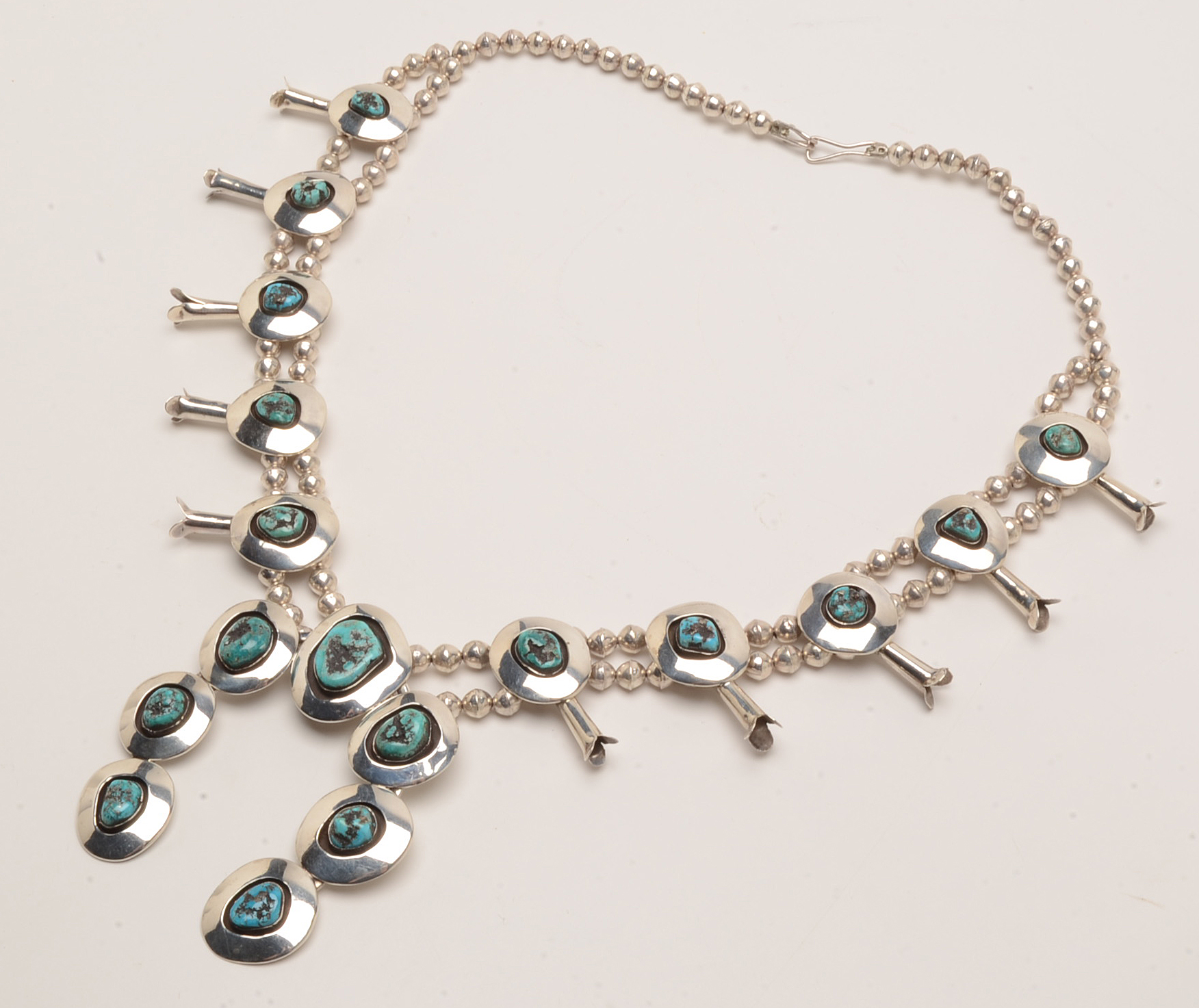 Sterling Silver Turquoise Squash Blossom Necklace