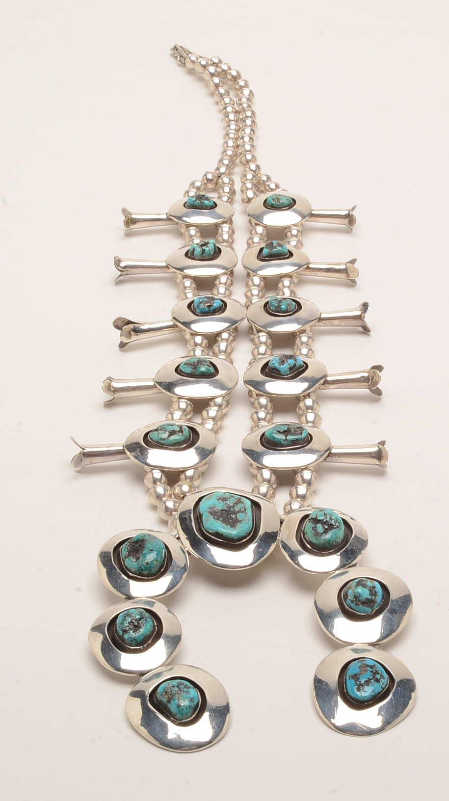 Sterling Silver Turquoise Squash Blossom Necklace