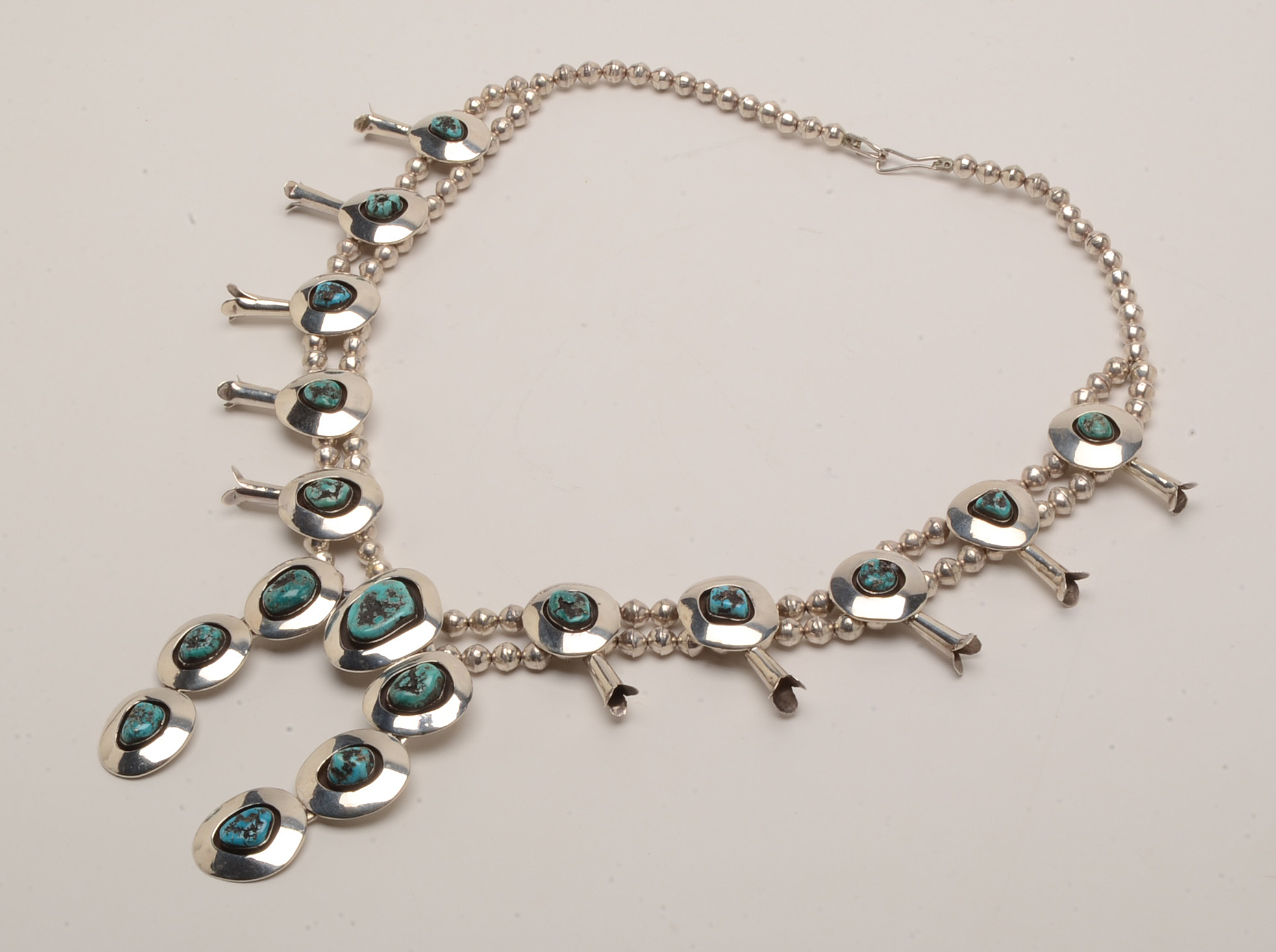 Sterling Silver Turquoise Squash Blossom Necklace