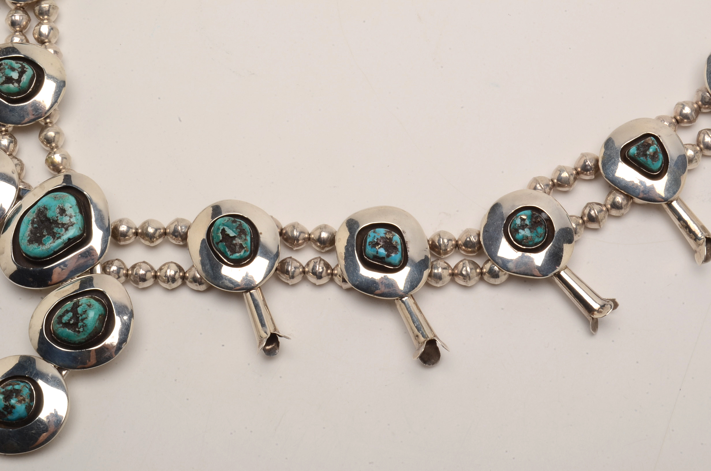 Sterling Silver Turquoise Squash Blossom Necklace