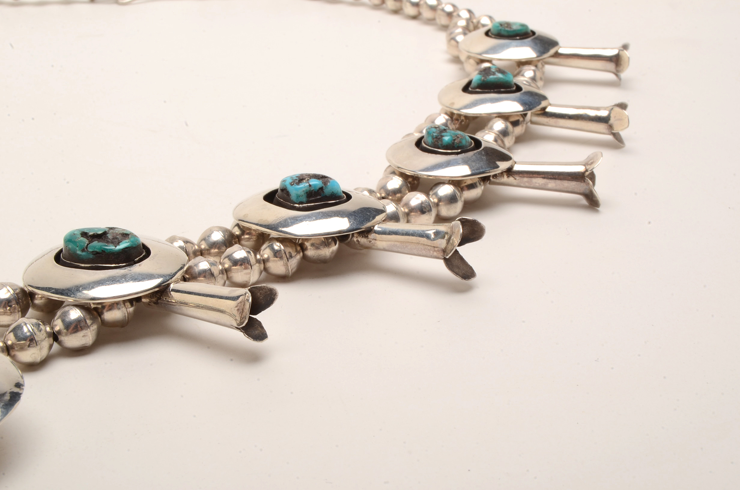 Sterling Silver Turquoise Squash Blossom Necklace