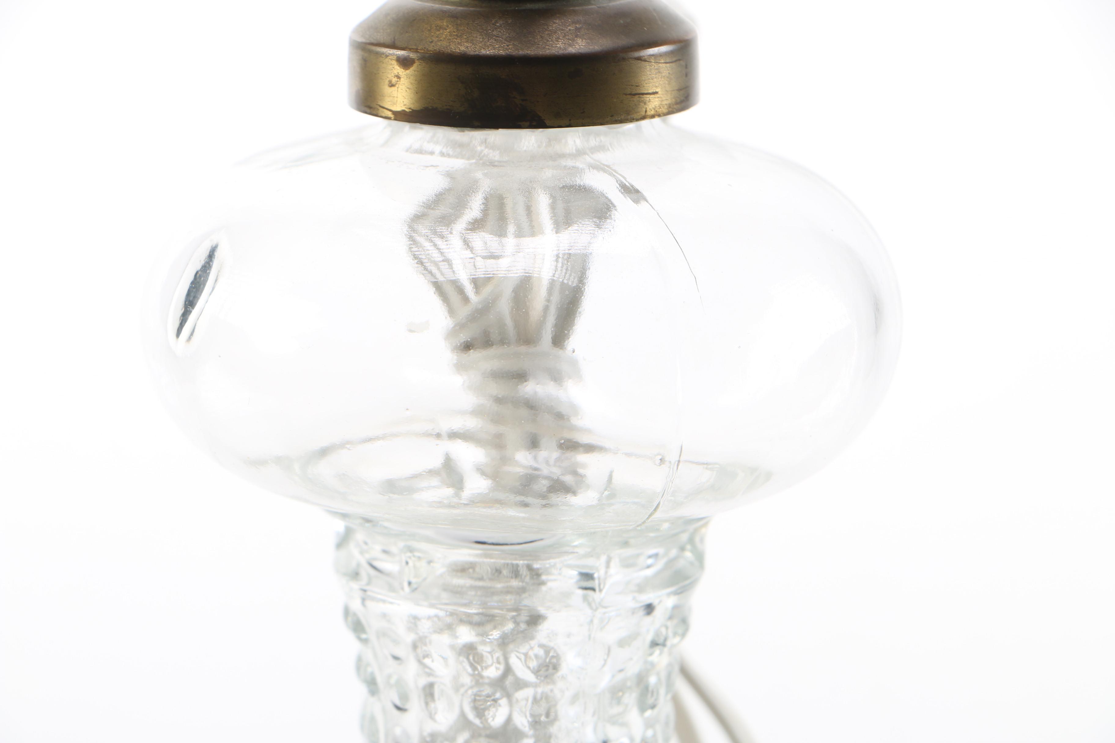 Clear Art Glass and Brass Lamp