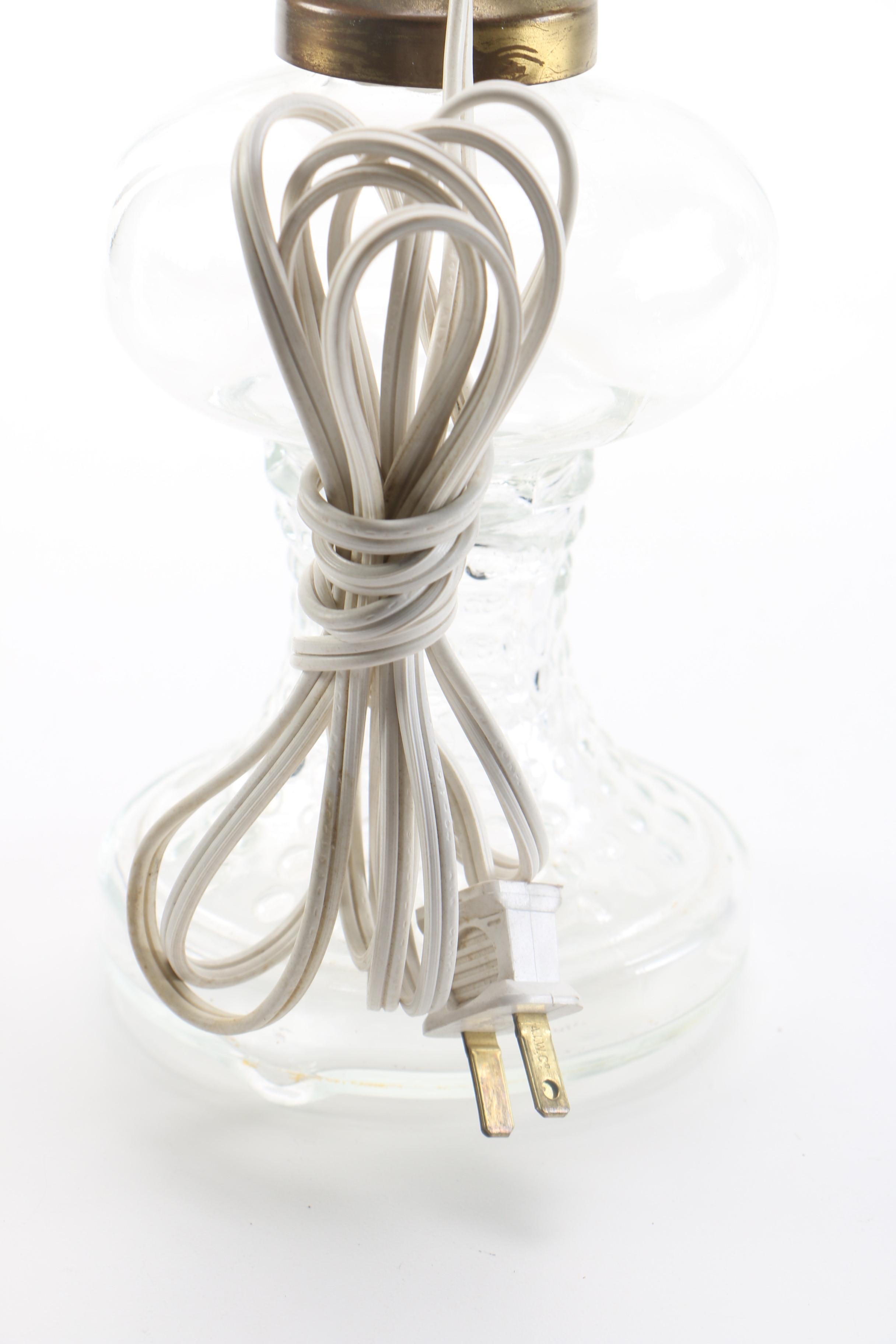 Clear Art Glass and Brass Lamp