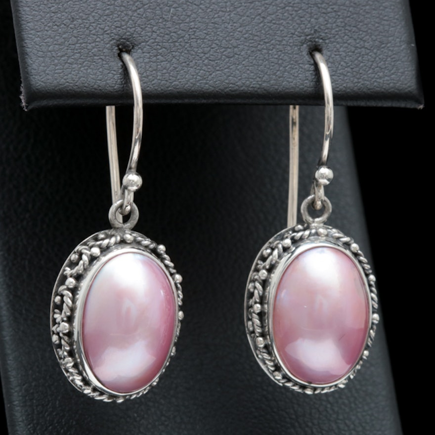 Sterling Silver and Pink Mabé Pearl Dangle Earrings