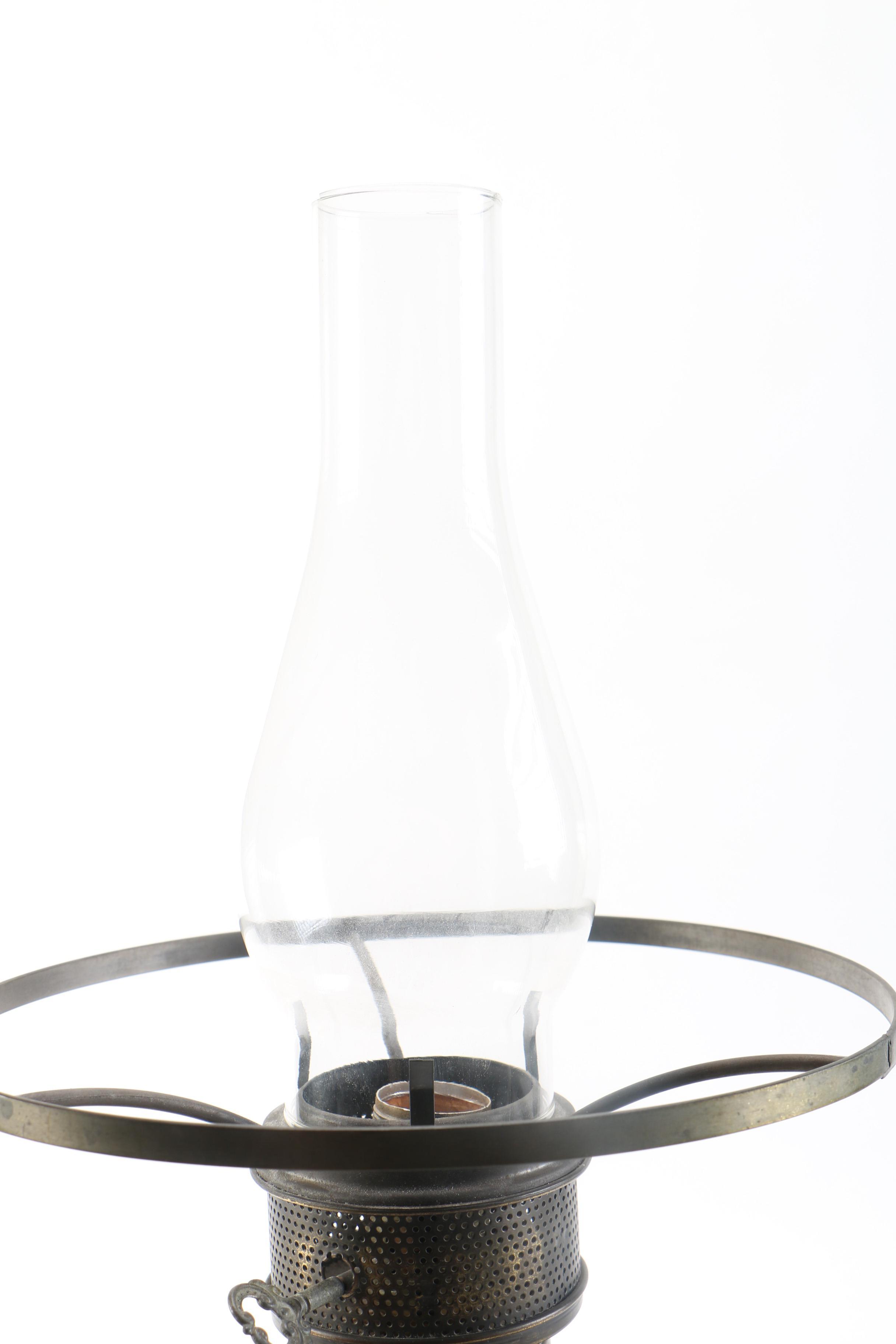 Copper Hurrican Lamp with Amber-Tone Glass