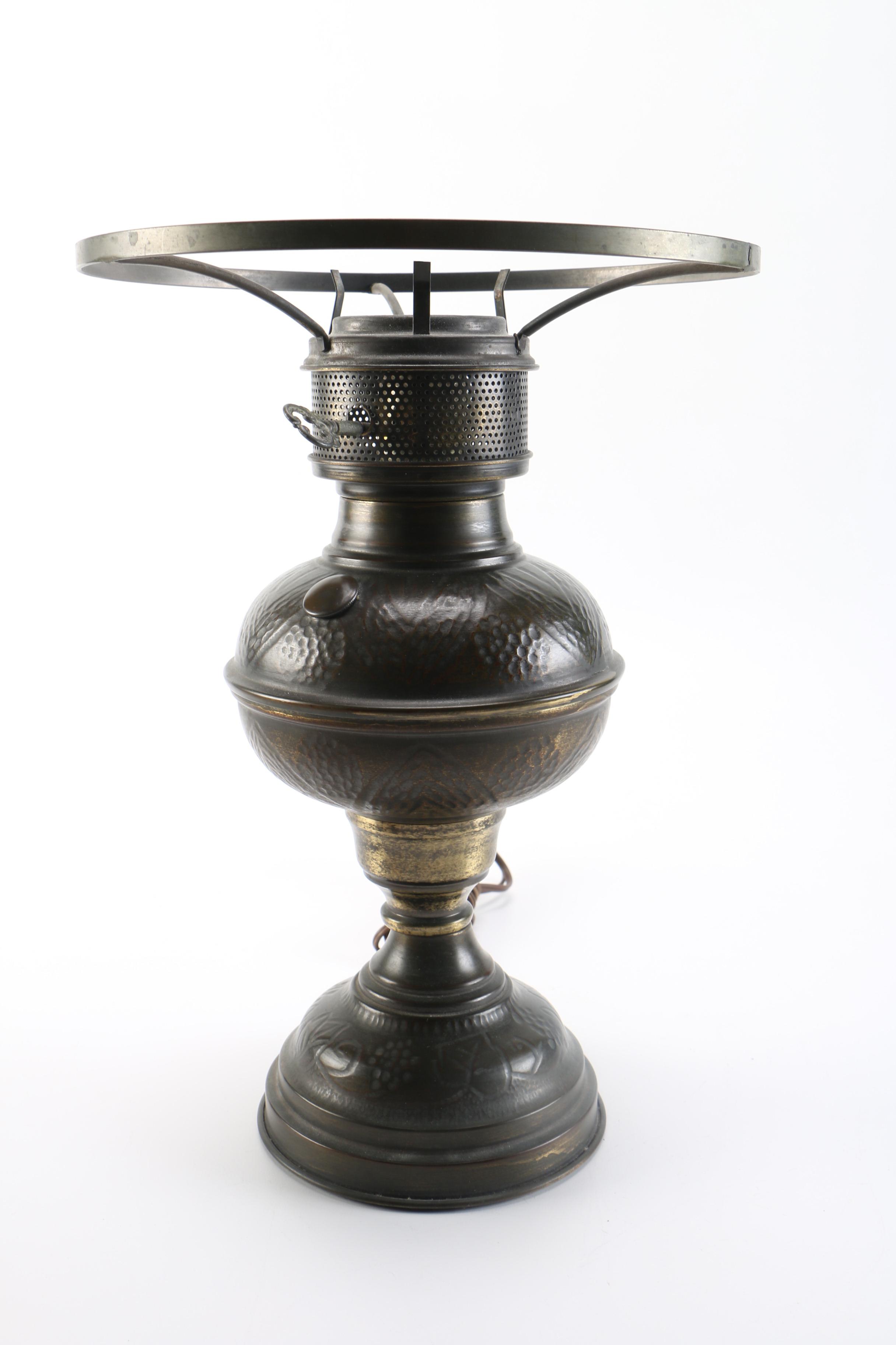 Copper Hurrican Lamp with Amber-Tone Glass