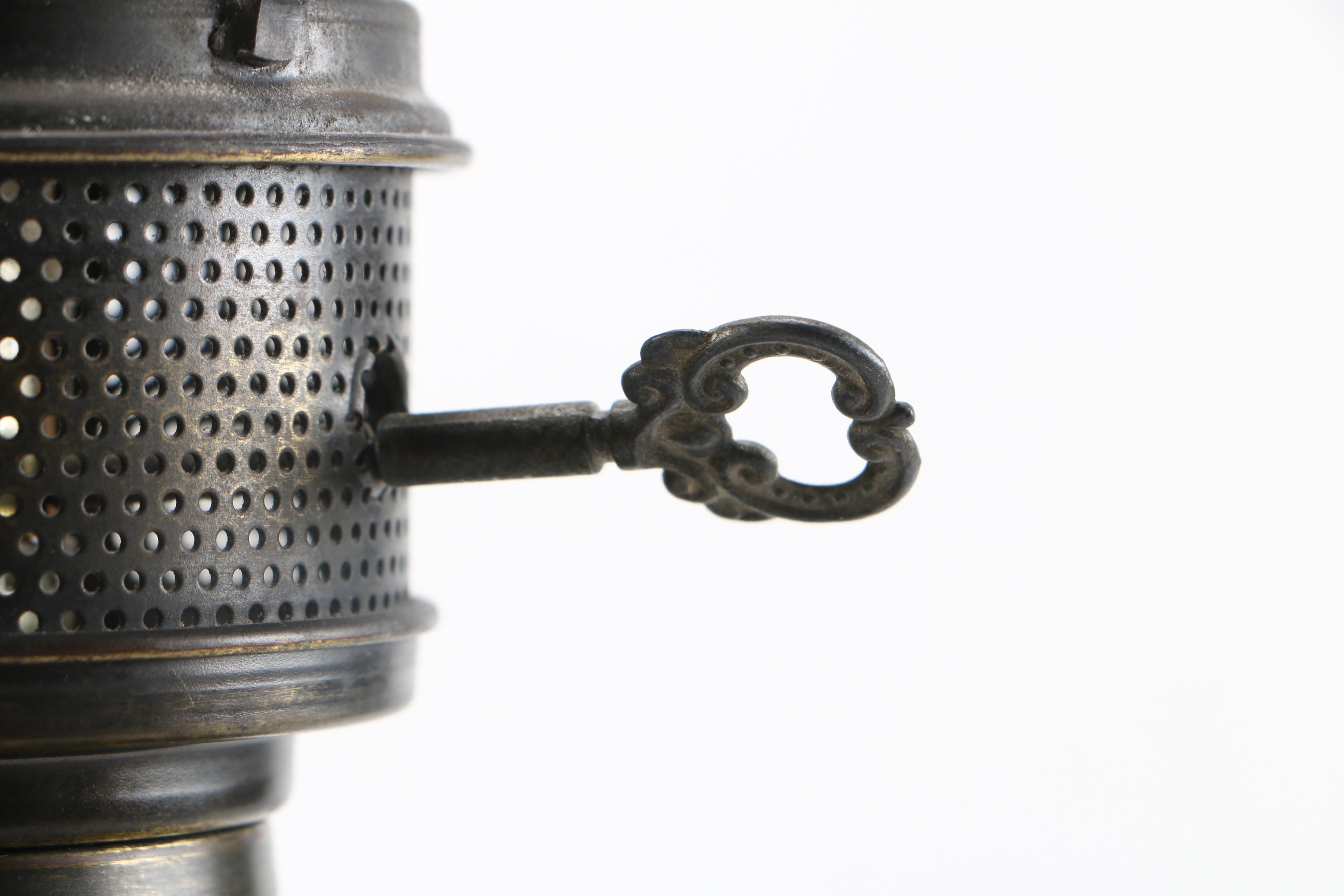 Copper Hurrican Lamp with Amber-Tone Glass