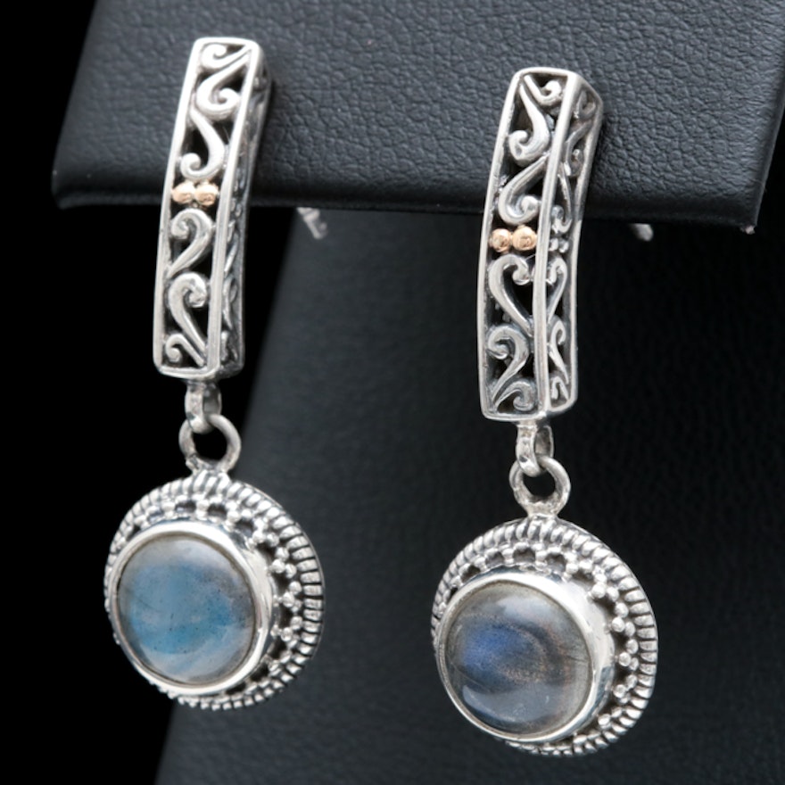 Robert Manse Sterling Silver, 18K Yellow Gold and Labradorite Earrings