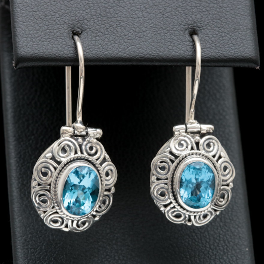 Sterling Silver and Blue Topaz Dangle Earrings