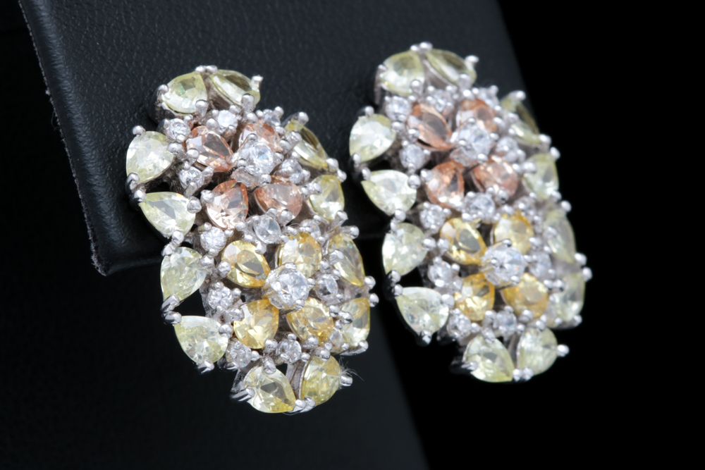 Sterling Silver and Multi-Colored Cubic Zirconia Flower Earrings