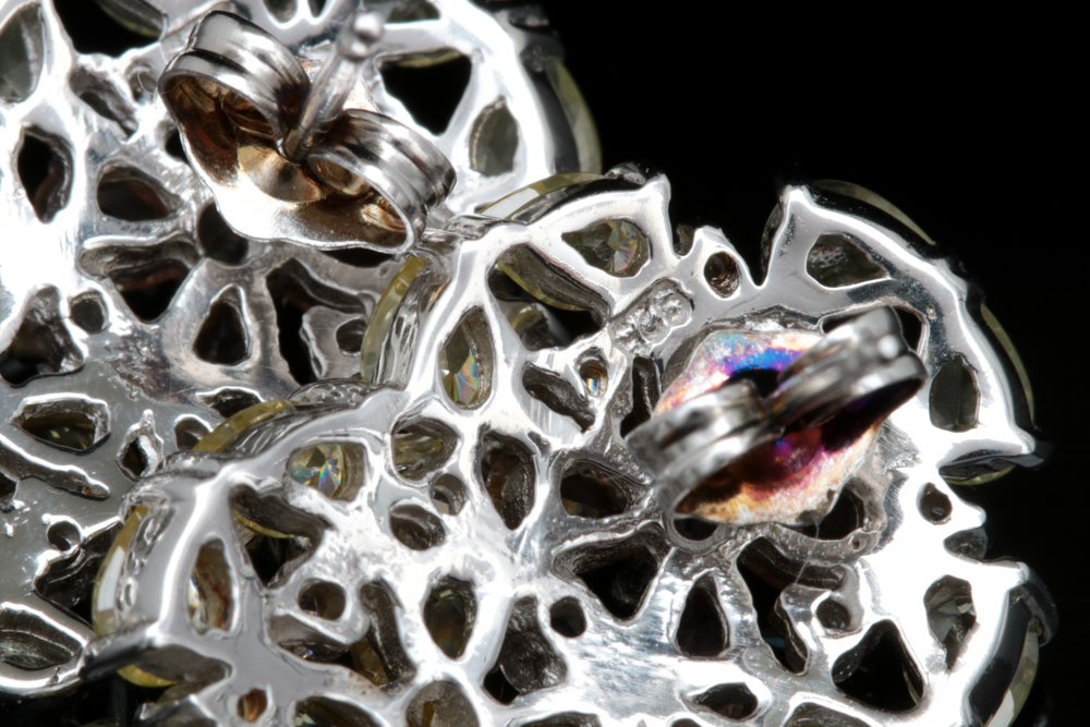 Sterling Silver and Multi-Colored Cubic Zirconia Flower Earrings