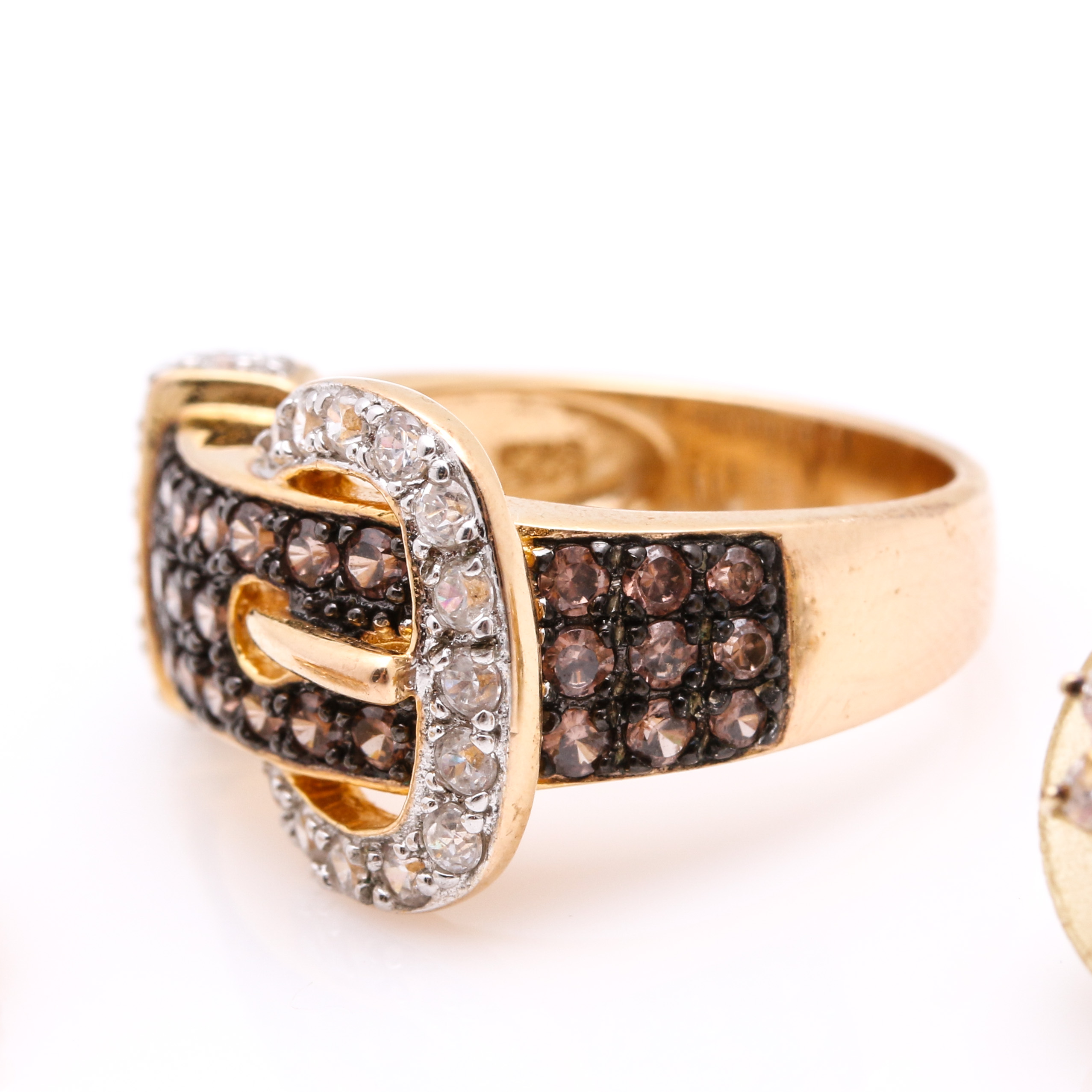 Sterling Silver Gold Tone Rings and Earrings With Cubic Zirconia