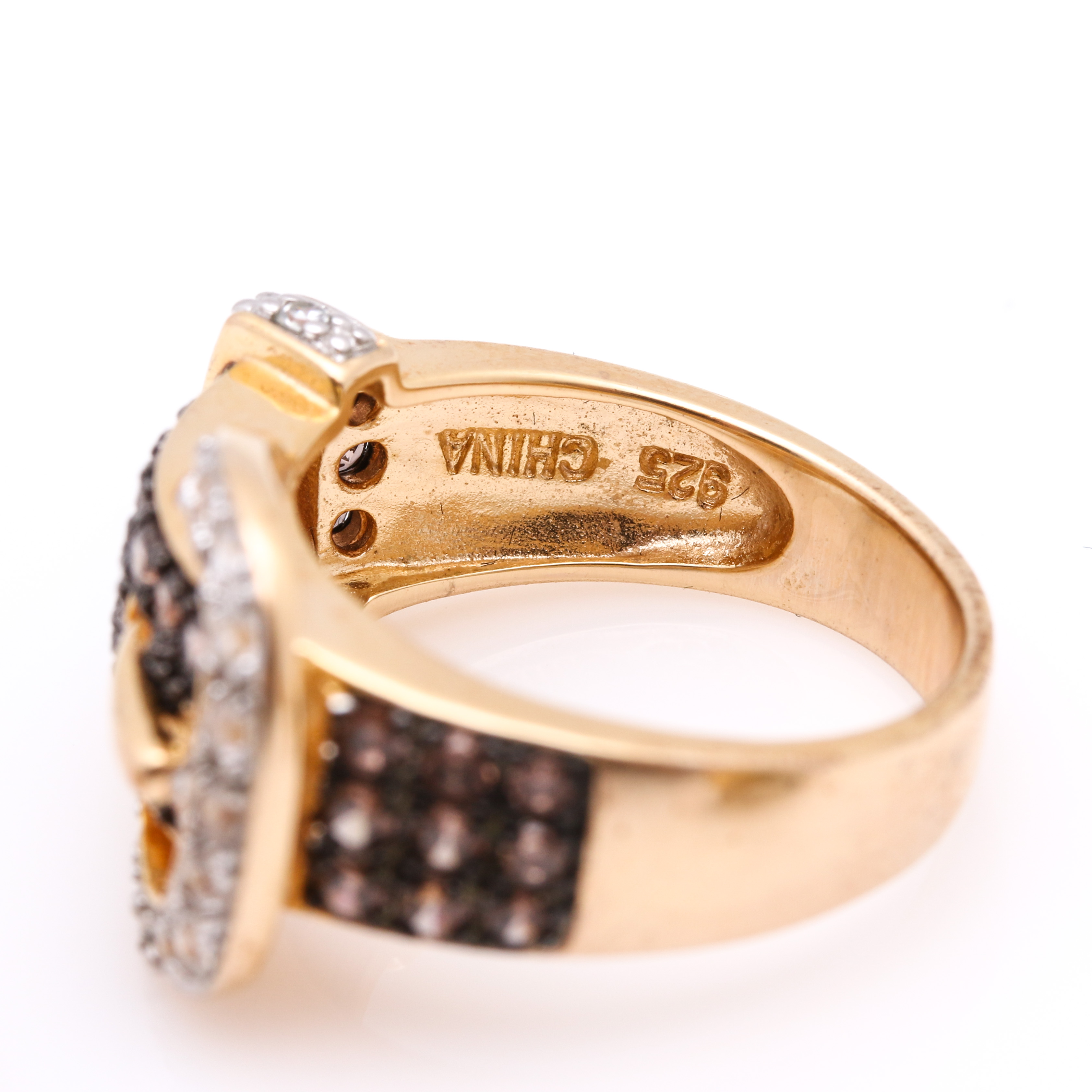 Sterling Silver Gold Tone Rings and Earrings With Cubic Zirconia