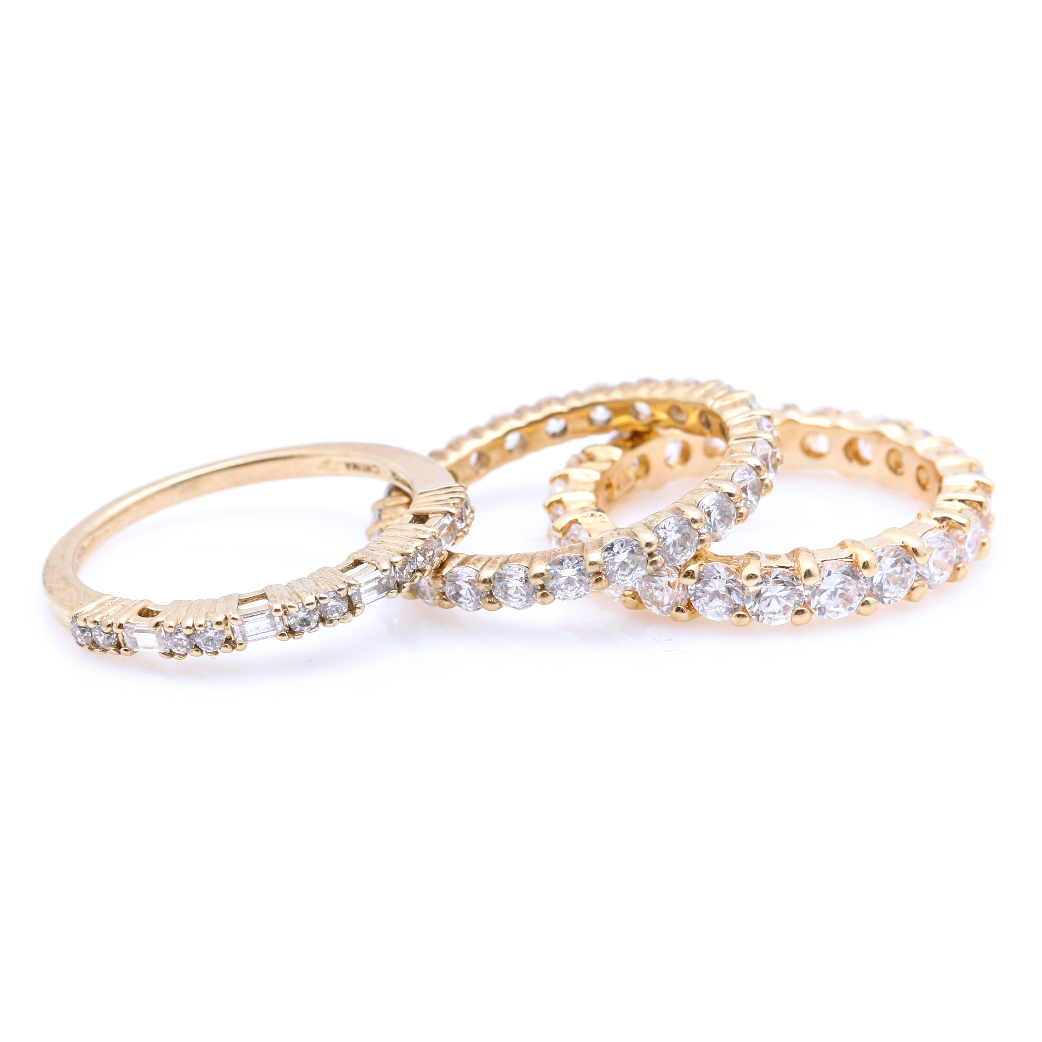 Sterling Silver Gold Tone Rings and Earrings With Cubic Zirconia