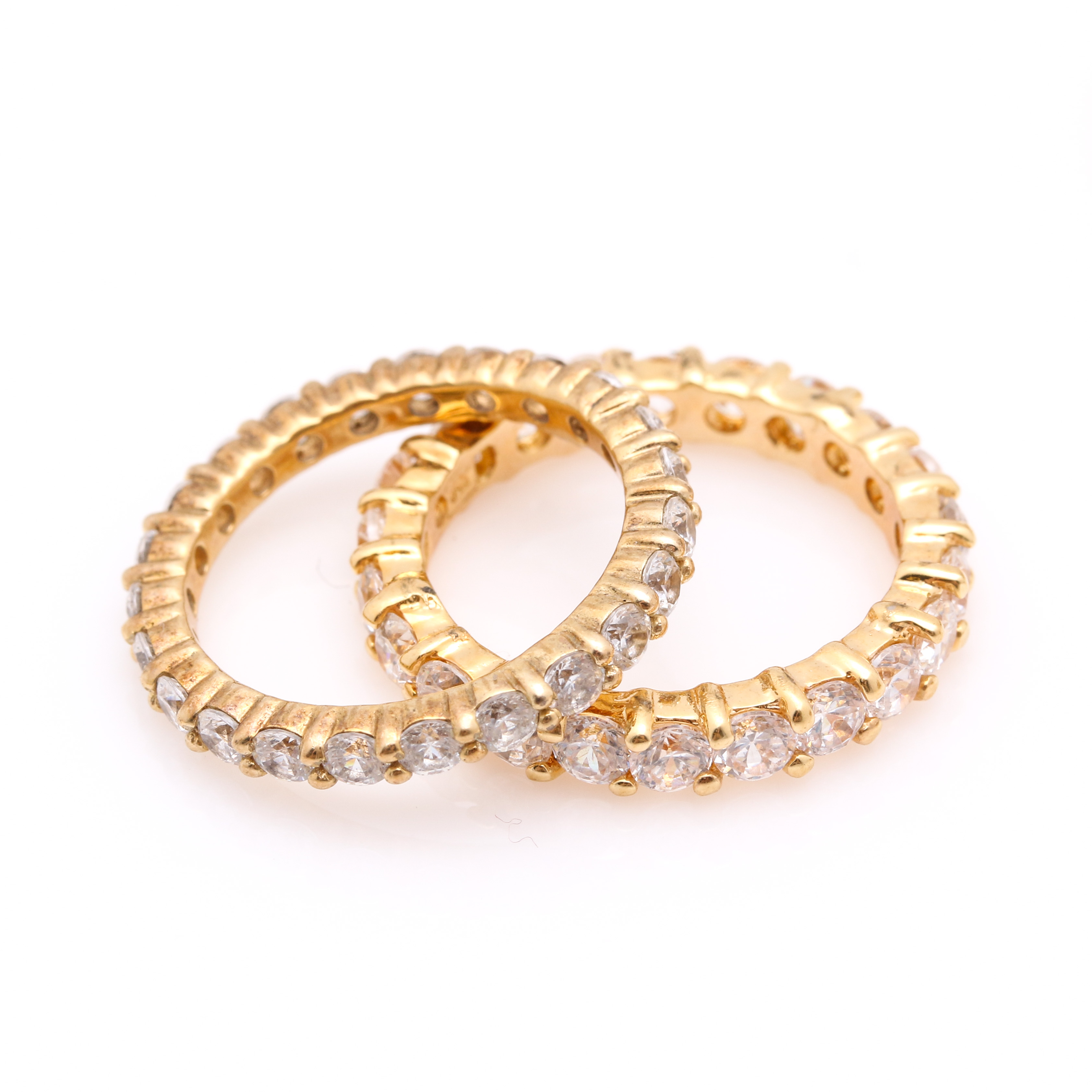 Sterling Silver Gold Tone Rings and Earrings With Cubic Zirconia