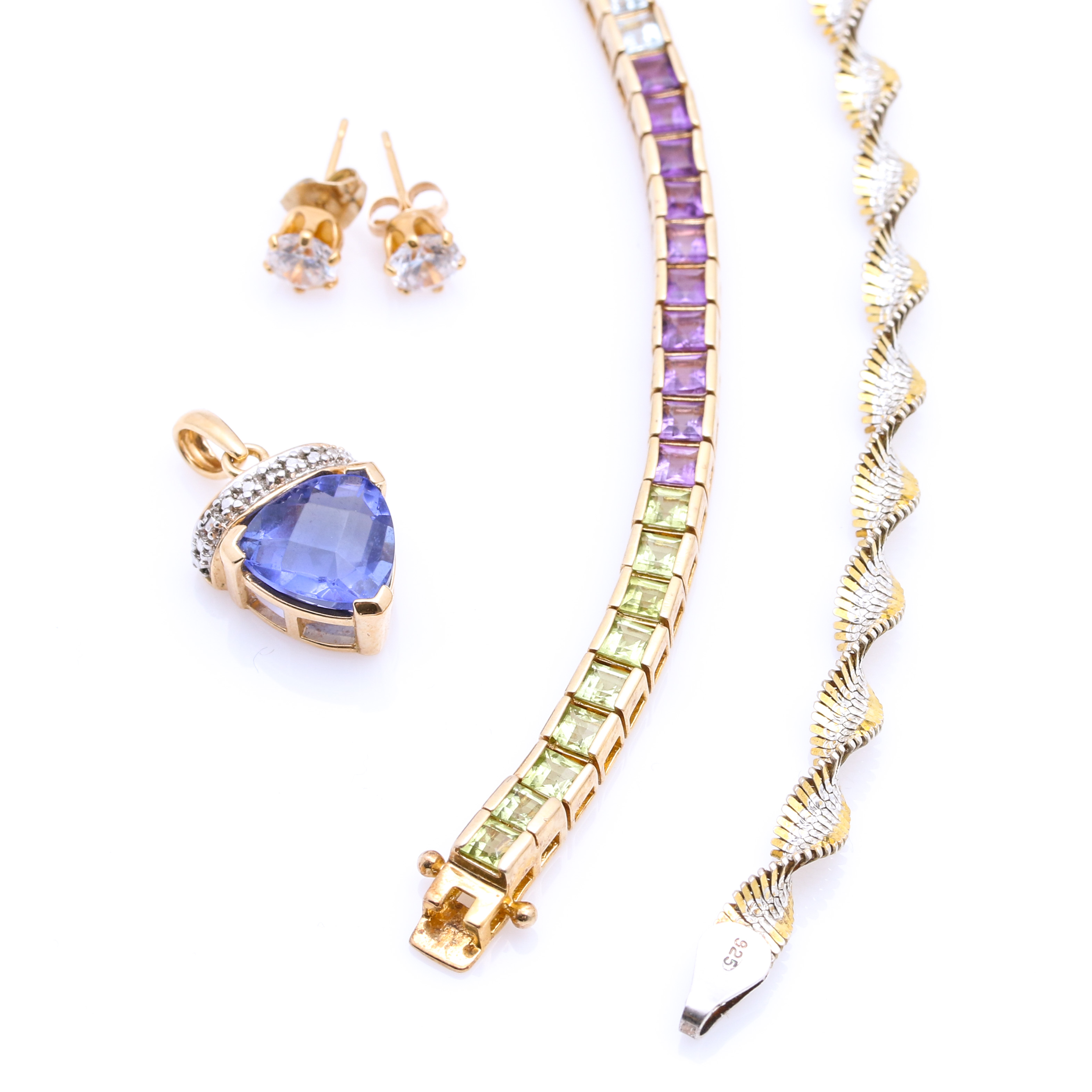 Sterling Silver Gold Tone Jewelry Including Pieces With Diamonds