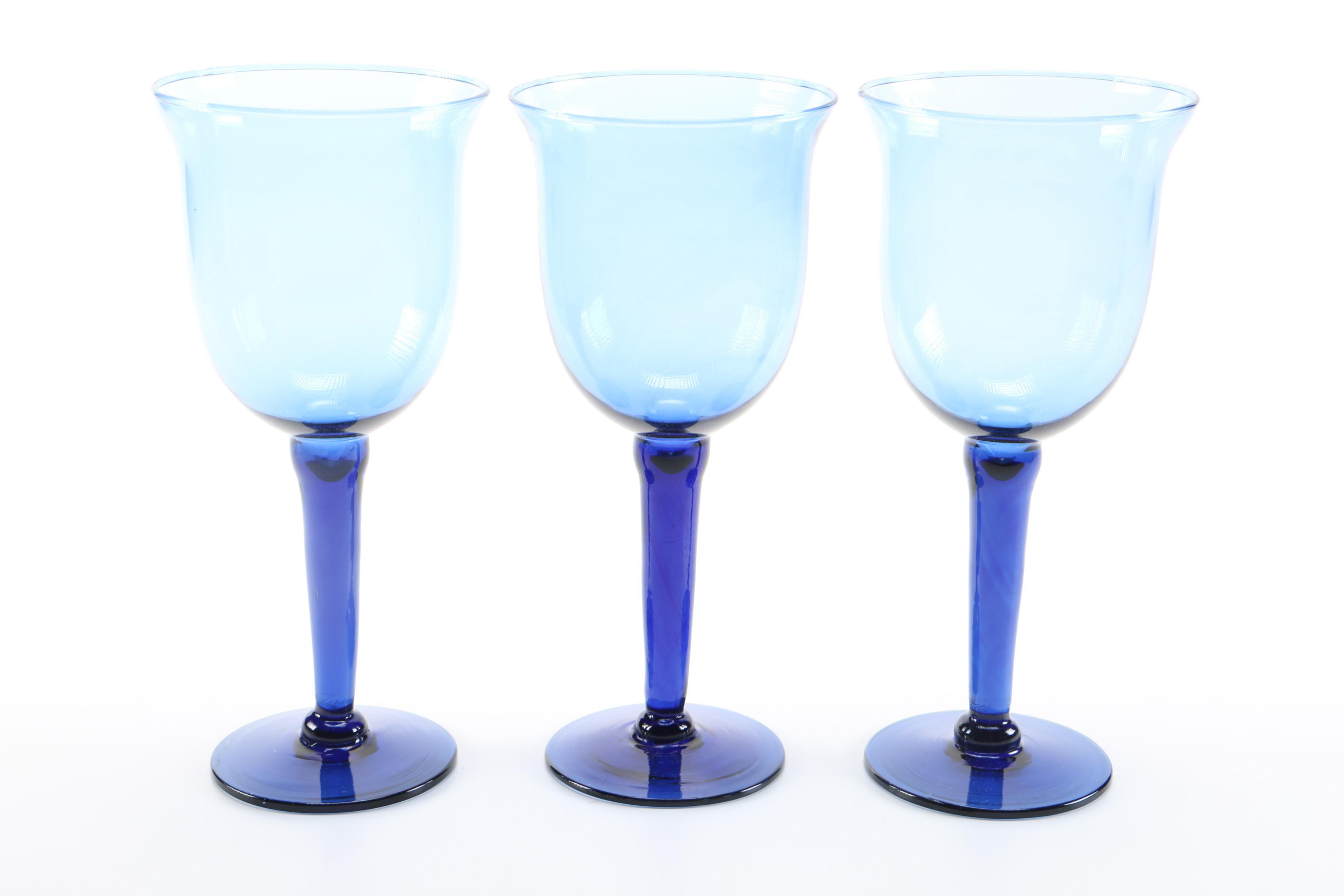 Hand Blown Blue Wine Glasses