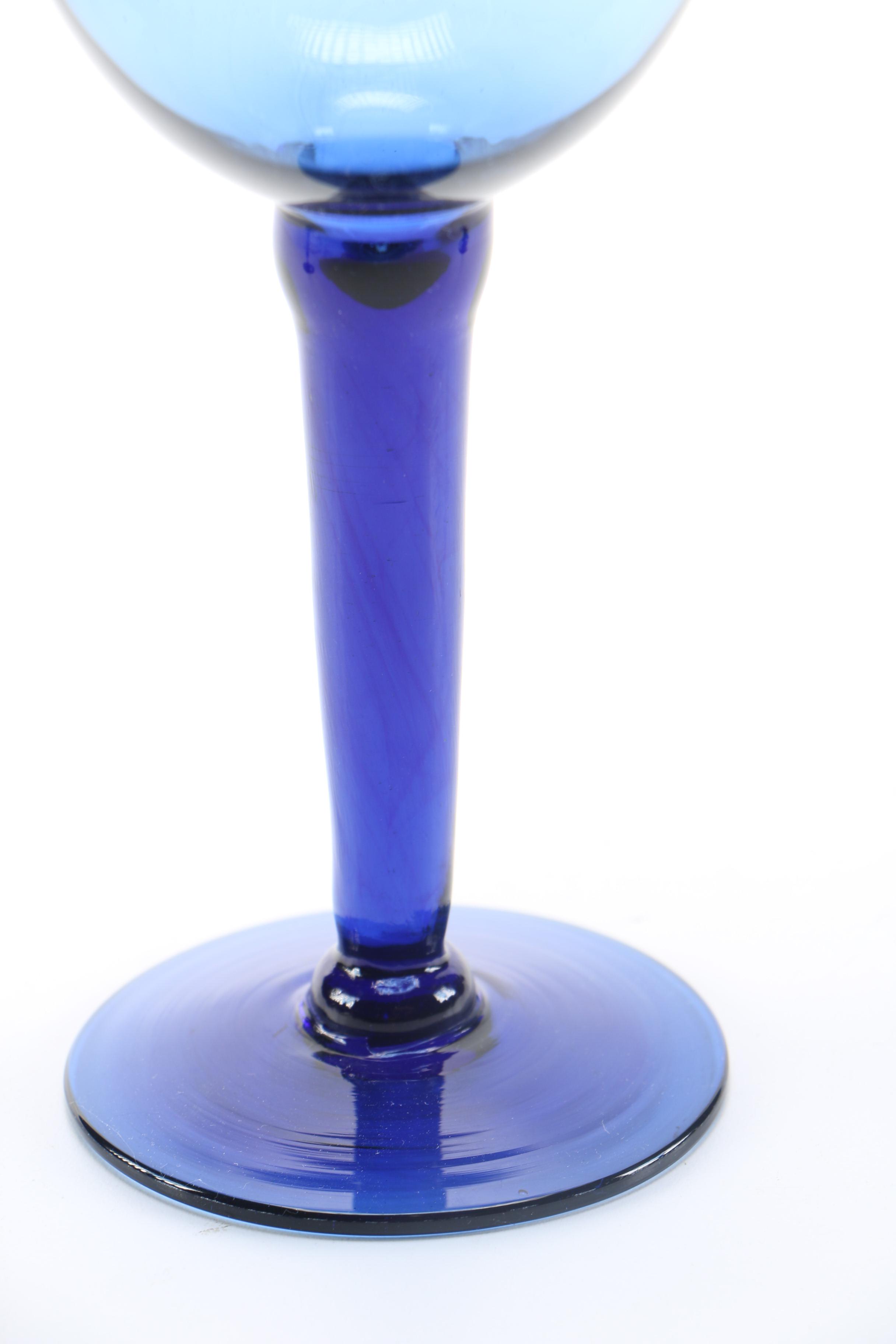 Hand Blown Blue Wine Glasses