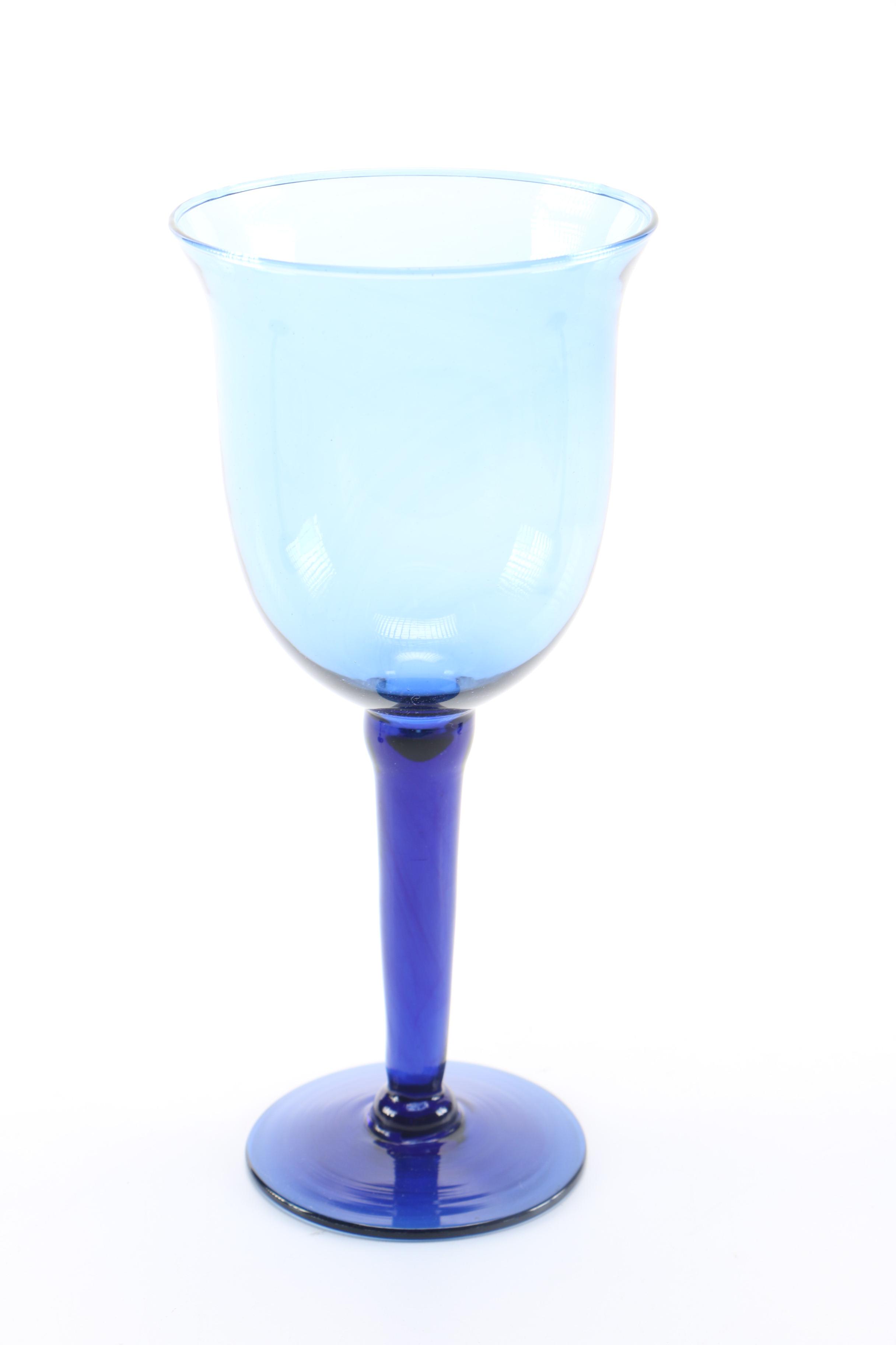 Hand Blown Blue Wine Glasses