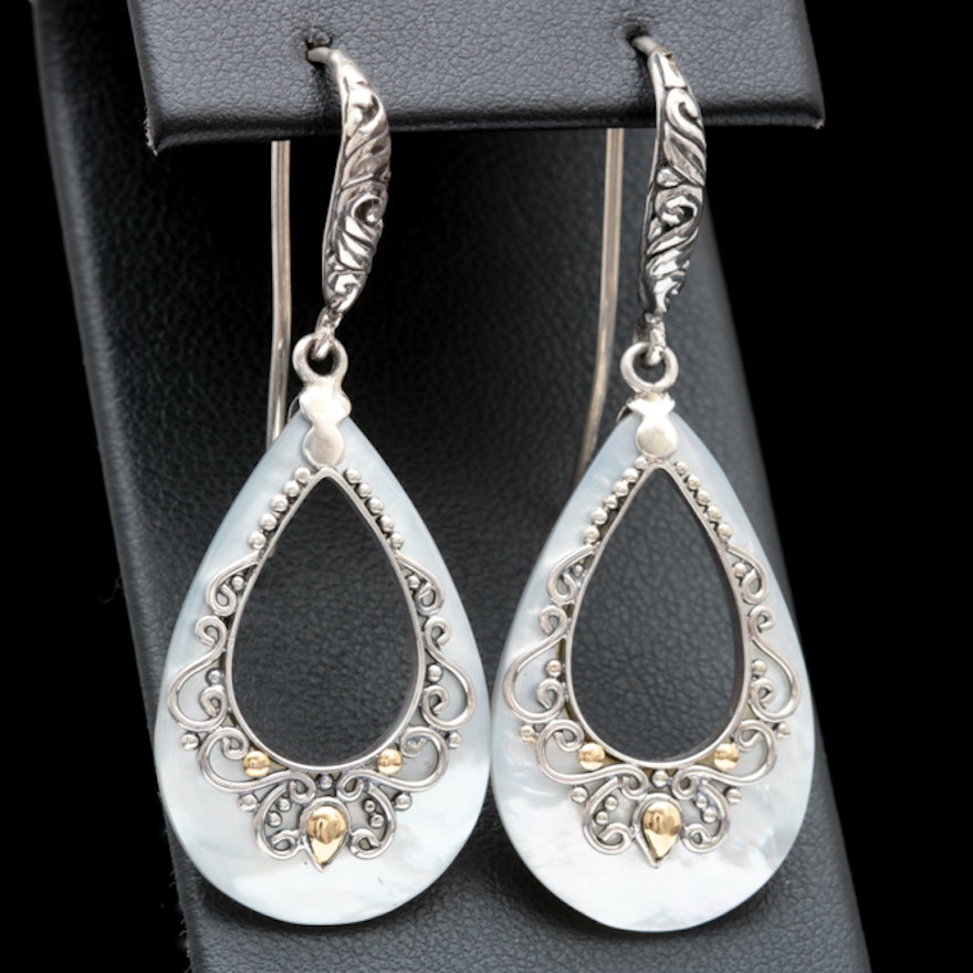 Sterling Silver, 18K Gold and Mother of Pearl Earrings