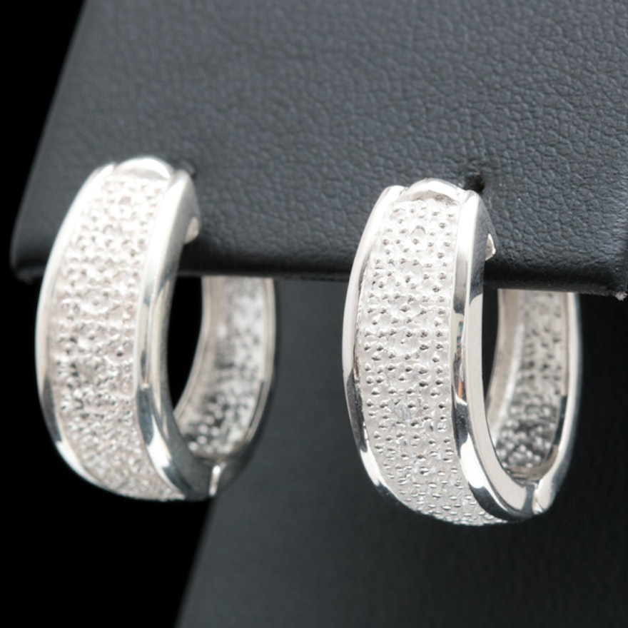 Sterling Silver and Diamond Huggie Earrings