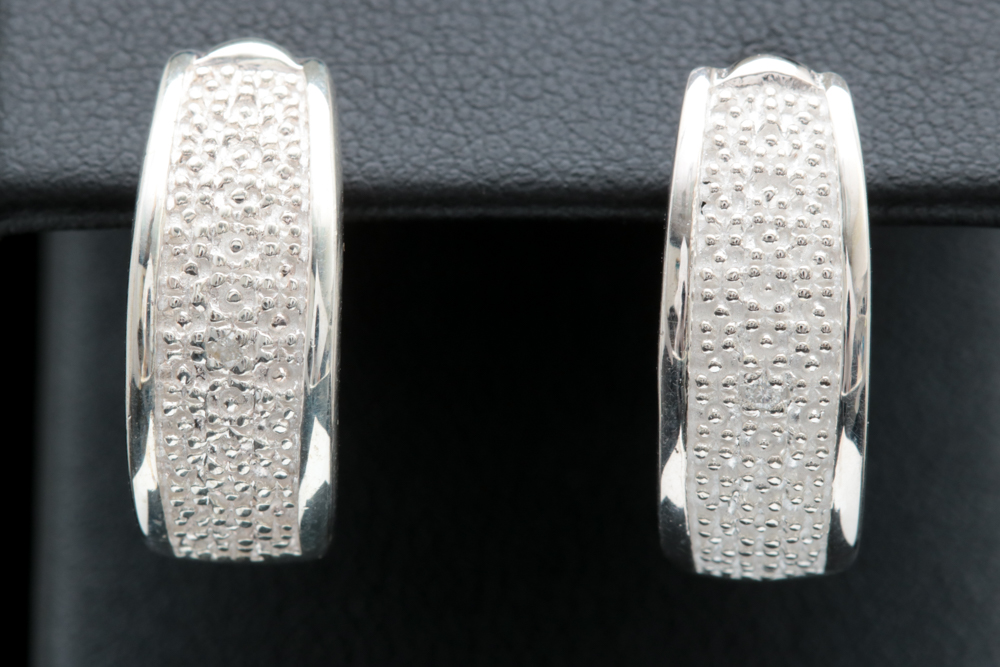 Sterling Silver and Diamond Huggie Earrings