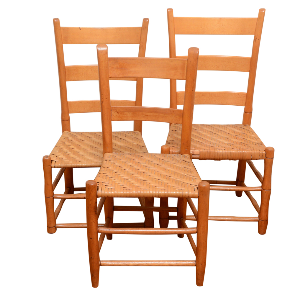 Three Vintage Wooden Ladderback Chairs