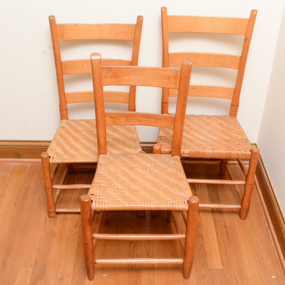 Three Vintage Wooden Ladderback Chairs