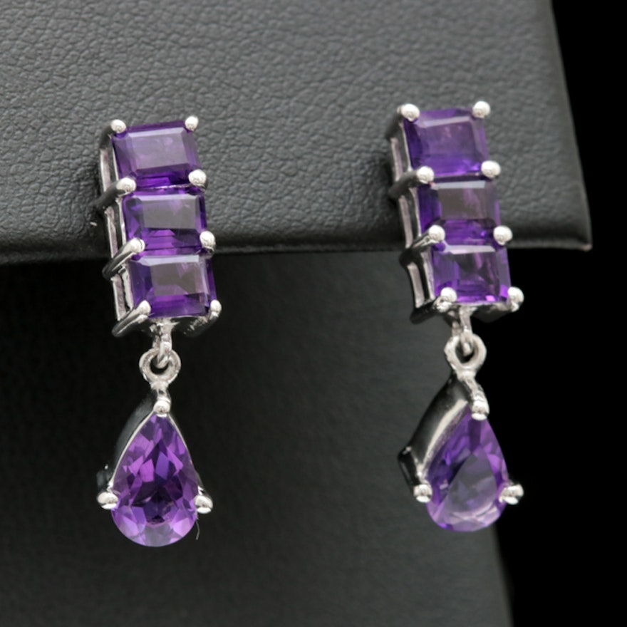 Sterling Silver and Amethyst Dangle Earrings