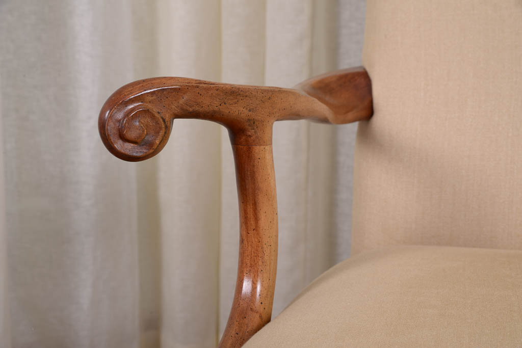 Oak Upholstered Armchair and Bombay Company Tray Side Table